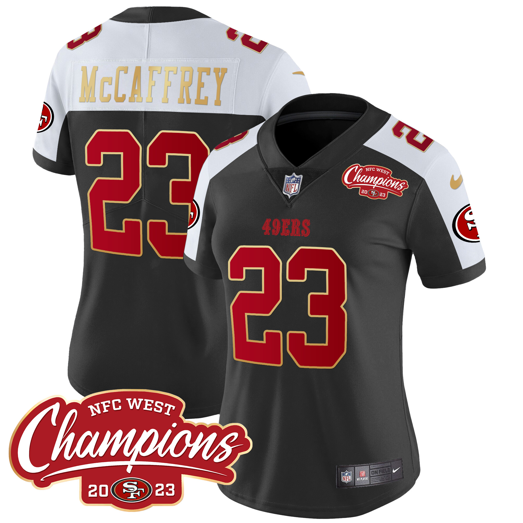 Women’s San Francisco 49ers NFC West Champions Gold Trim Vapor Jersey – All Stitched