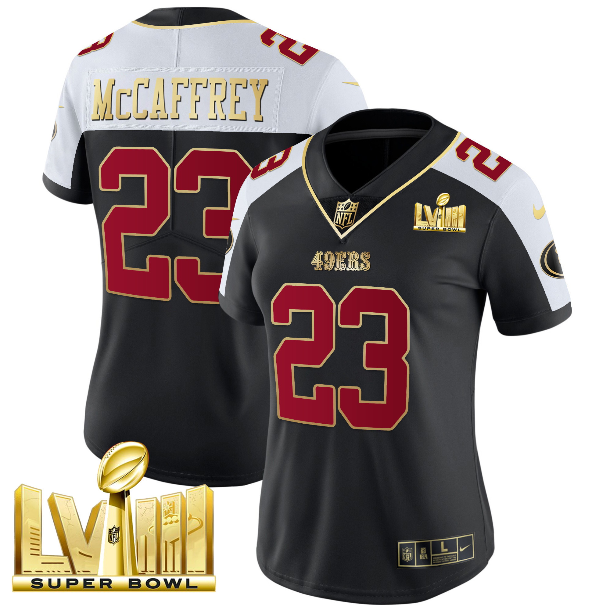 Women’s San Francisco 49ers Super Bowl LVIII Gold Patch Vapor Jersey – All Stitched