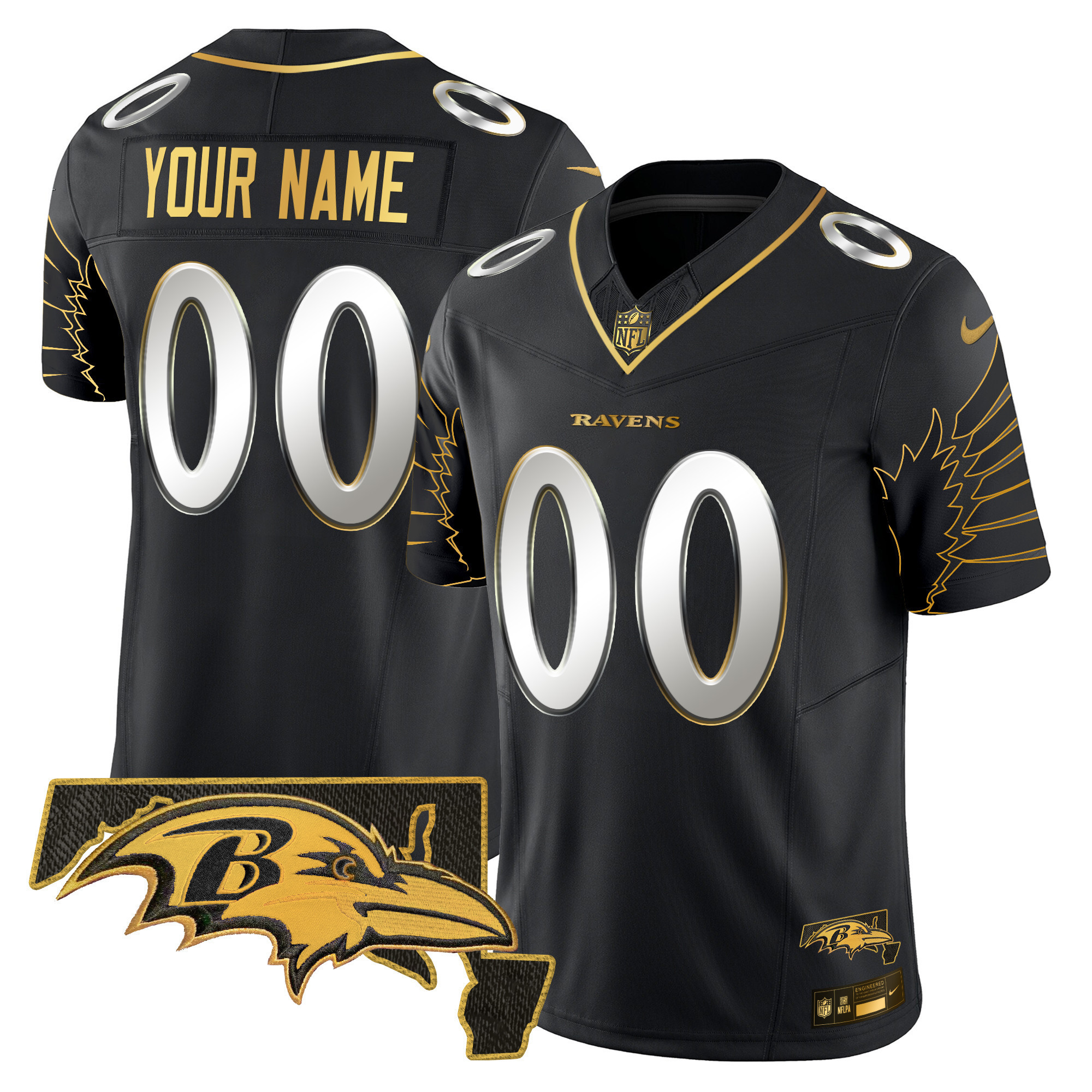 Ravens Maryland Patch Gold Vapor Limited Custom Jersey V2 – All Stitched