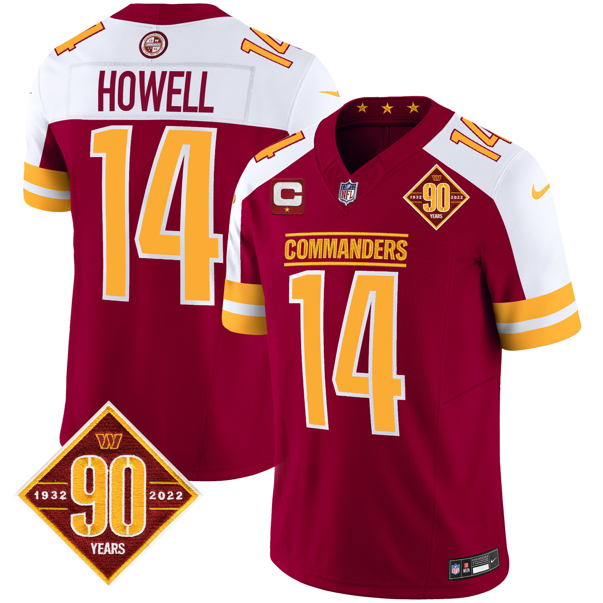 Men’s Washington Commanders 90th Anniversary Patch Vapor Jersey V2 – All Stitched