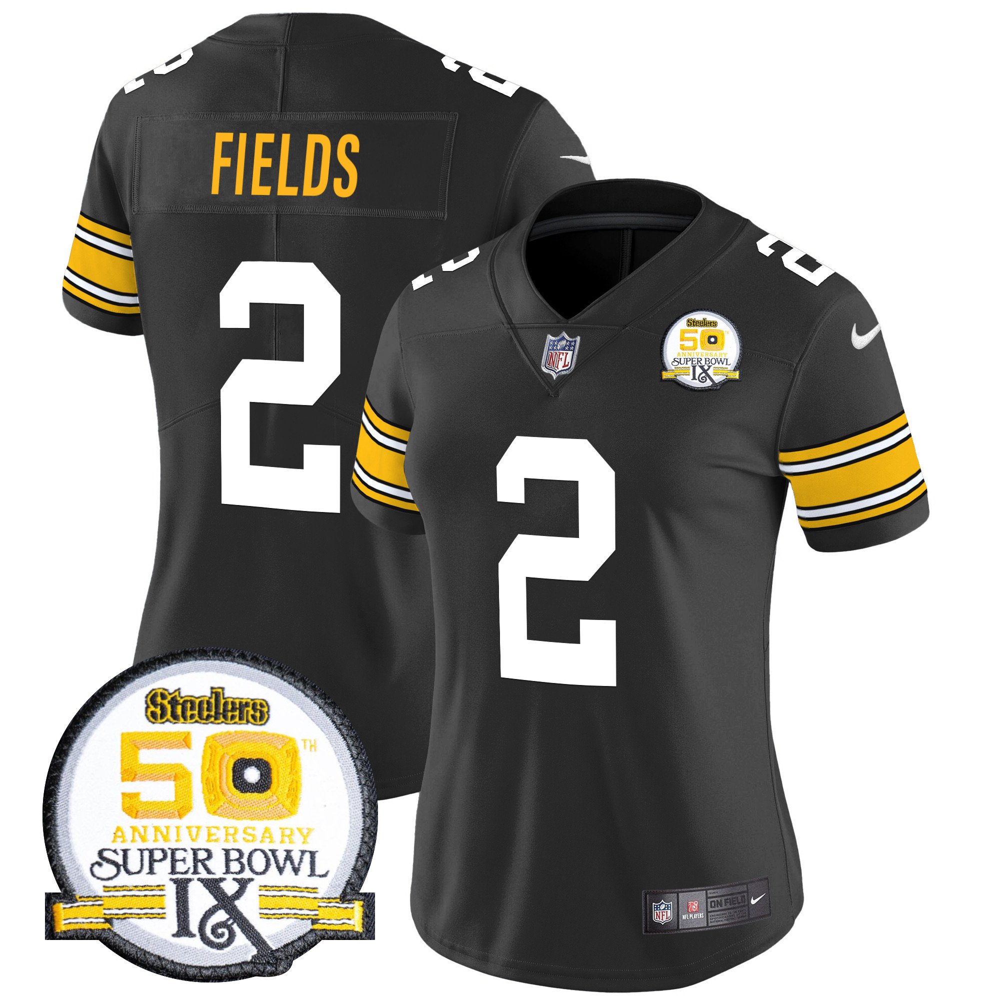 Women’s Pittsburgh Steelers 50th Anniversary Of Super Bowl IX Patch Vapor Limited Jersey – All Stitched