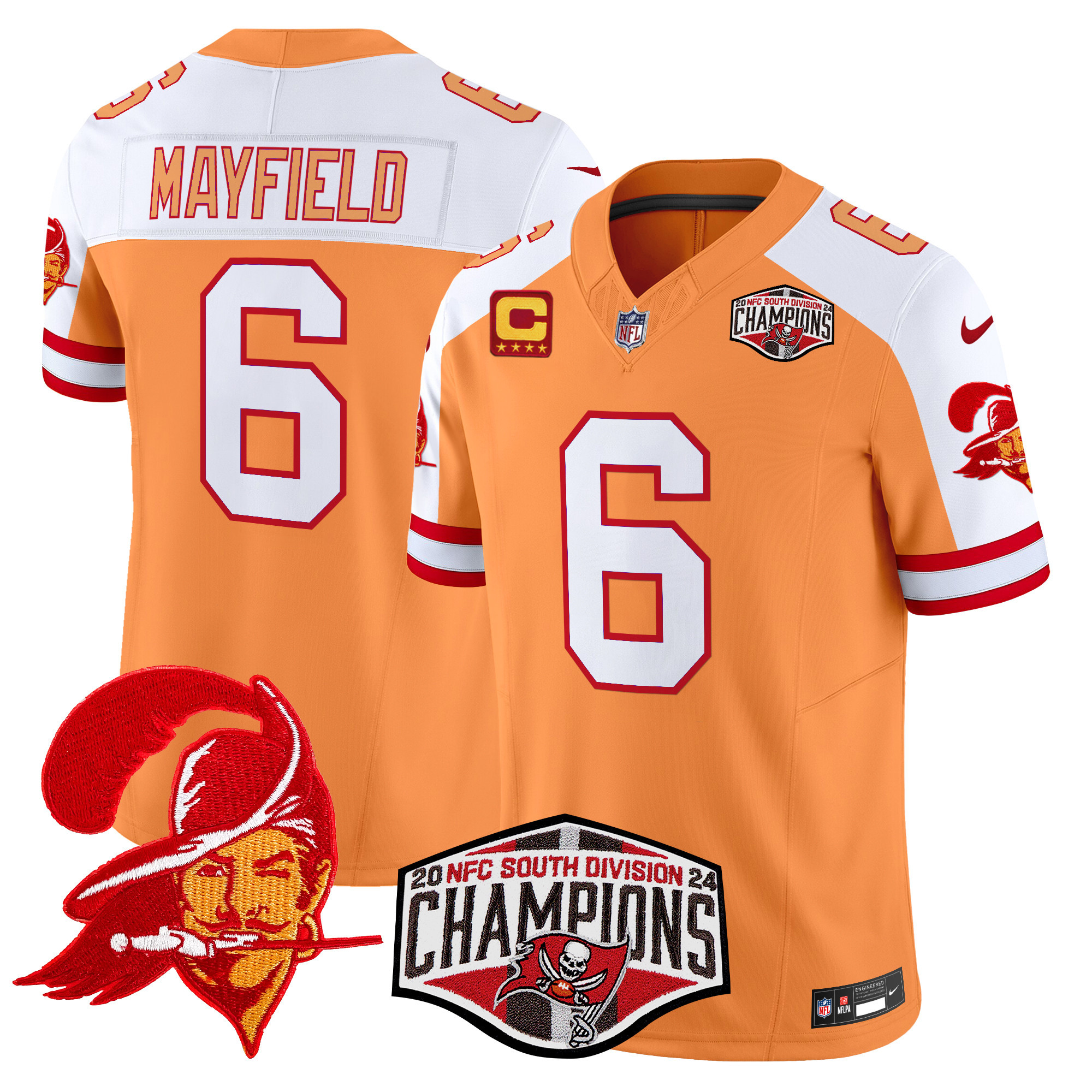 Men’s Tampa Bay Buccaneers Creamsicle 2024 NFC South Division Champions Patch Vapor Limited Jersey – All Stitched