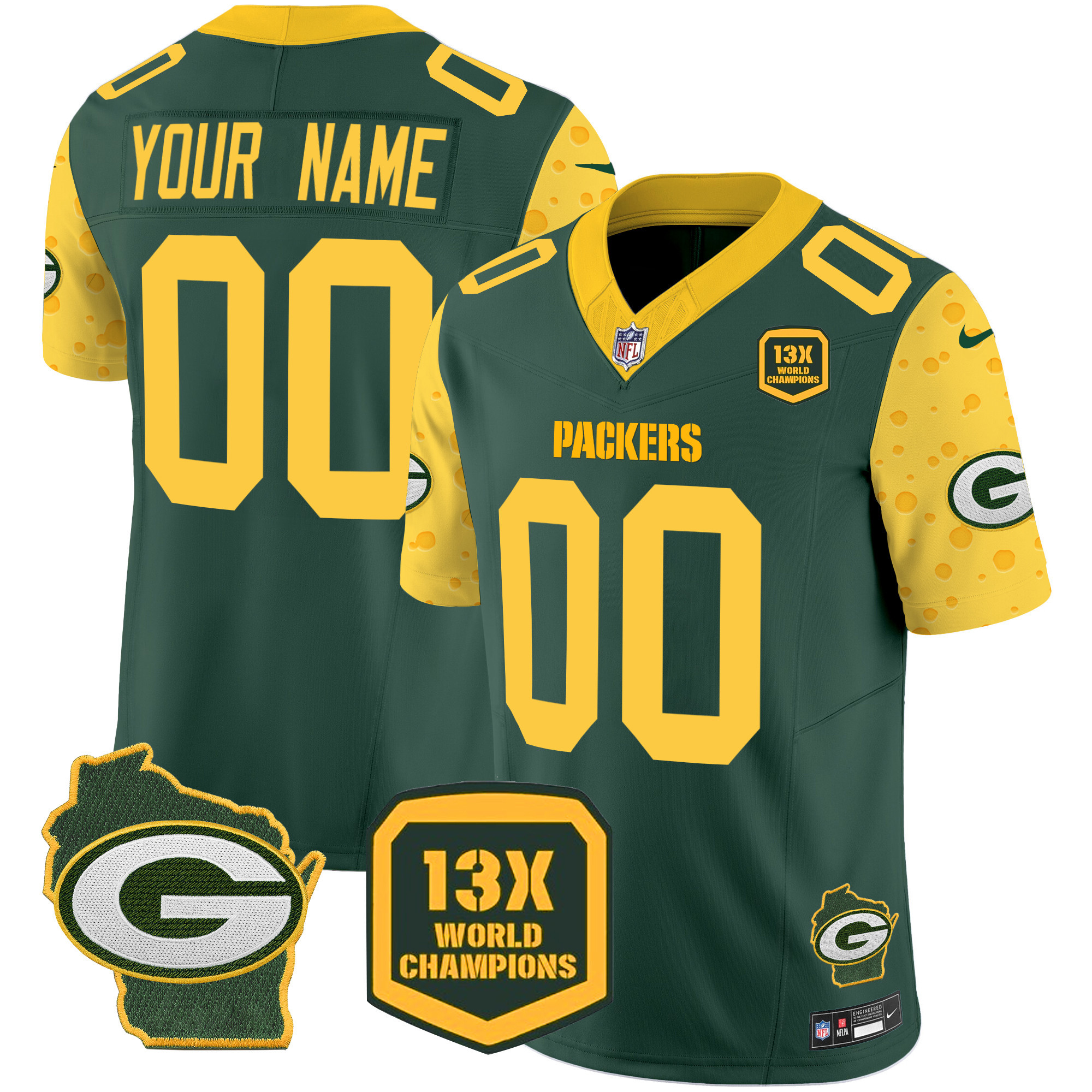 Green Bay Packers Cheese Vapor Limited Custom Jersey – All Stitched