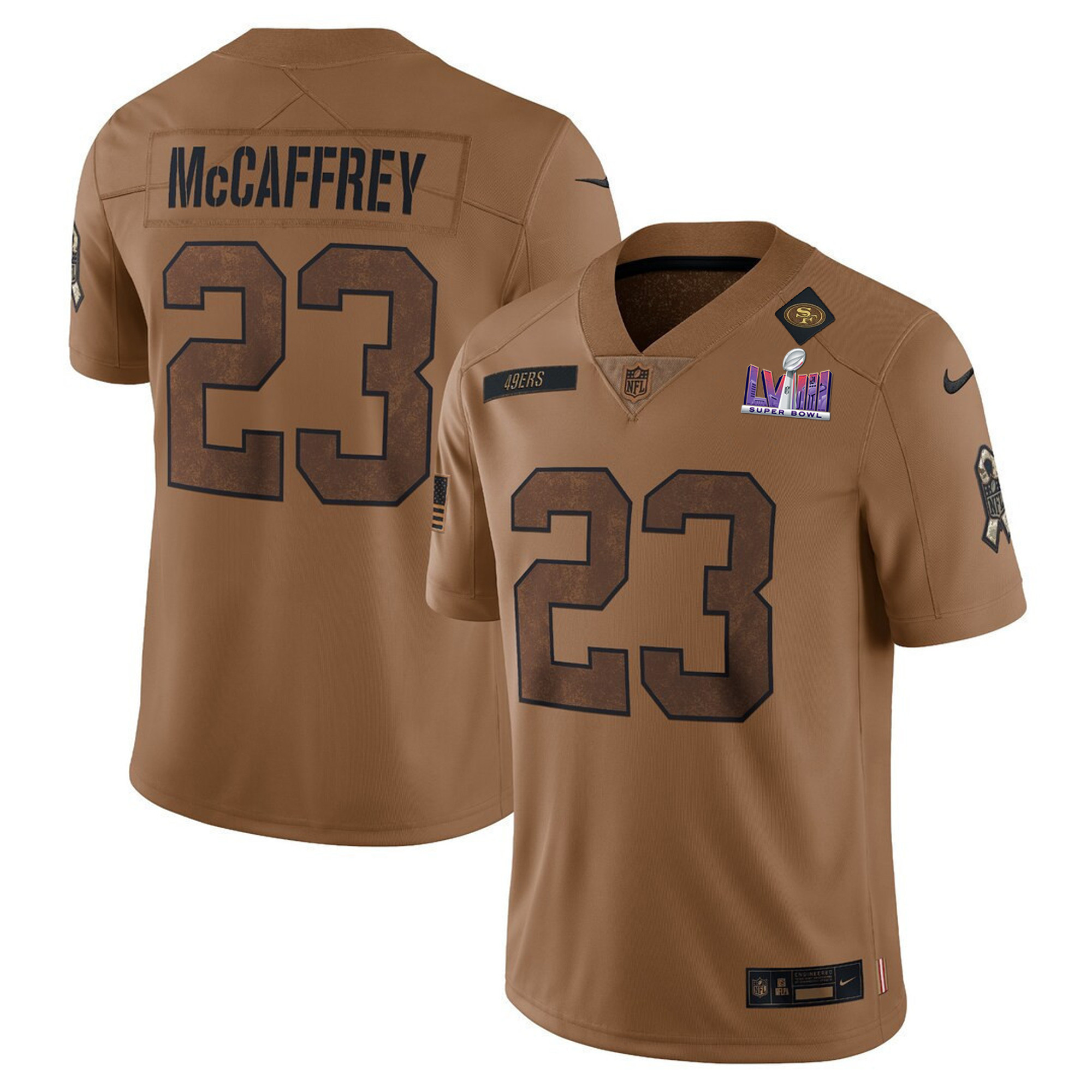 San Francisco 49ers Super Bowl LVIII Patch Salute To Service Brown Limited Jersey – All Stitched