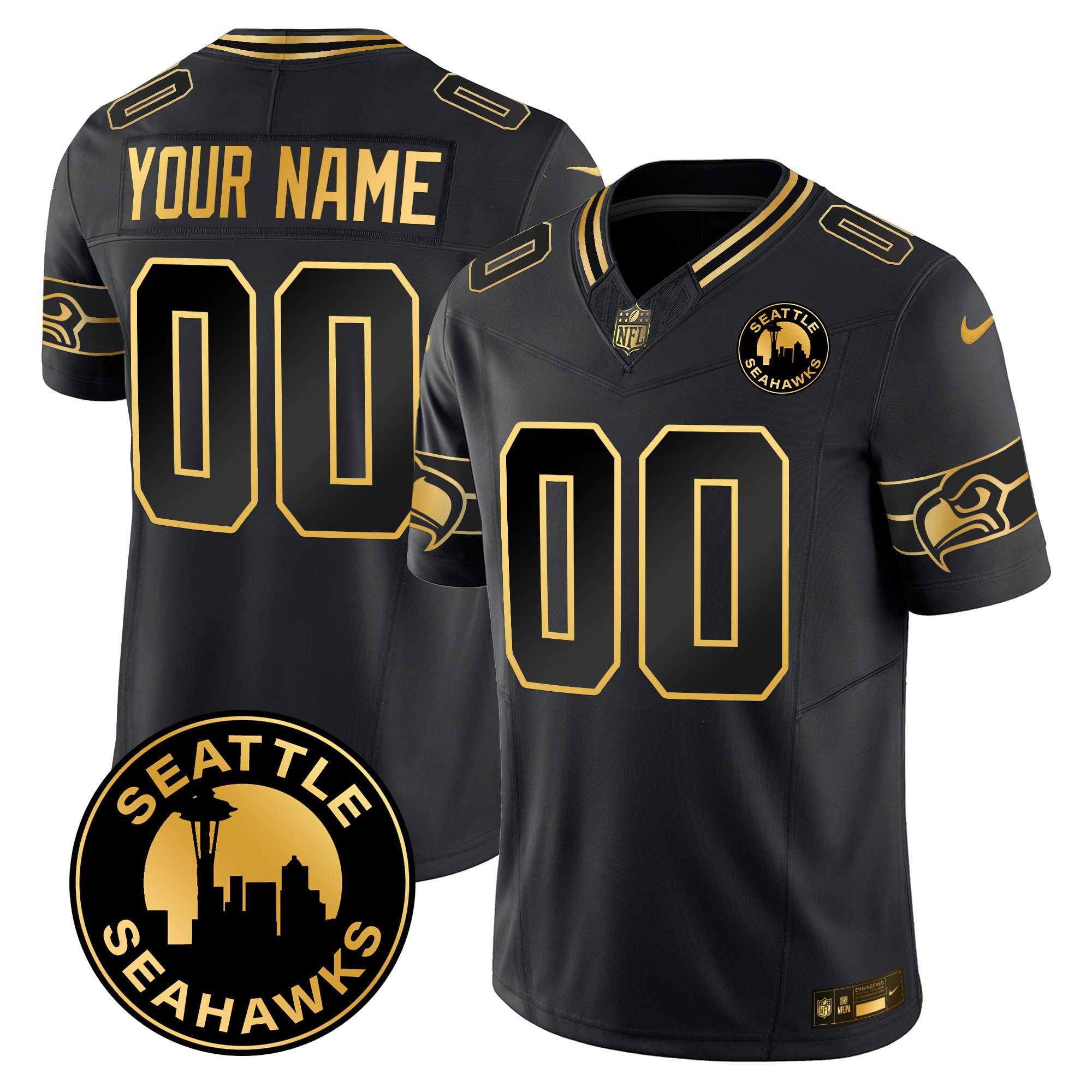 Seattle Seahawks 2024 Seattle City Patch Gold Vapor Limited Custom Jersey – All Stitched