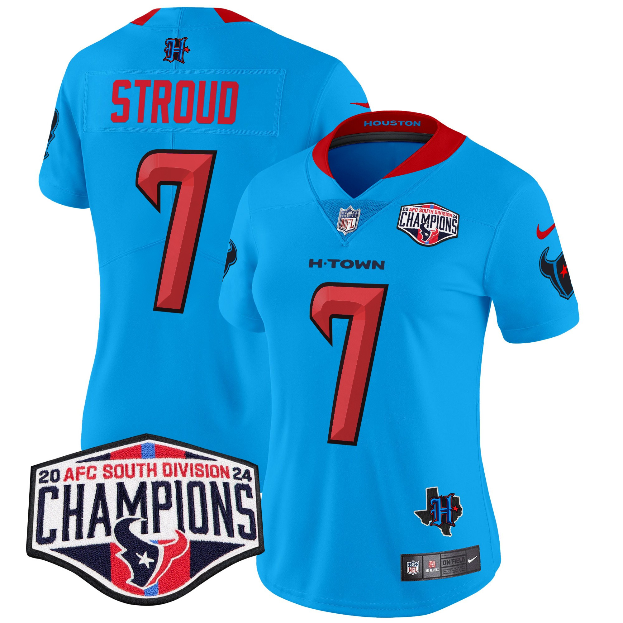 Women’s Houston Texans 2024 AFC South Division Champions Patch Vapor Limited Jersey – All Stitched