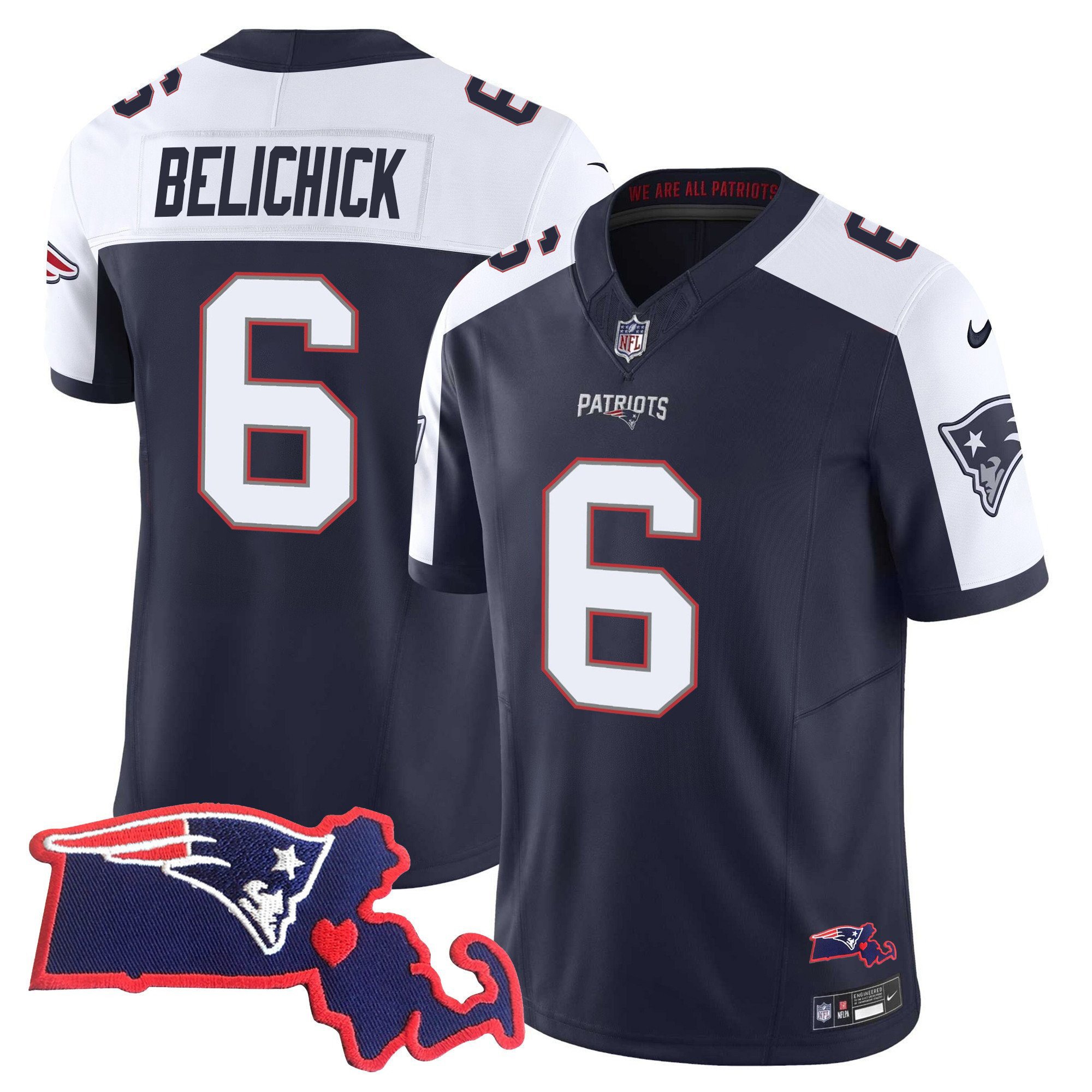 Women’s New England Patriots Bill Belichick 6x Champions Vapor Jersey – All Stitched