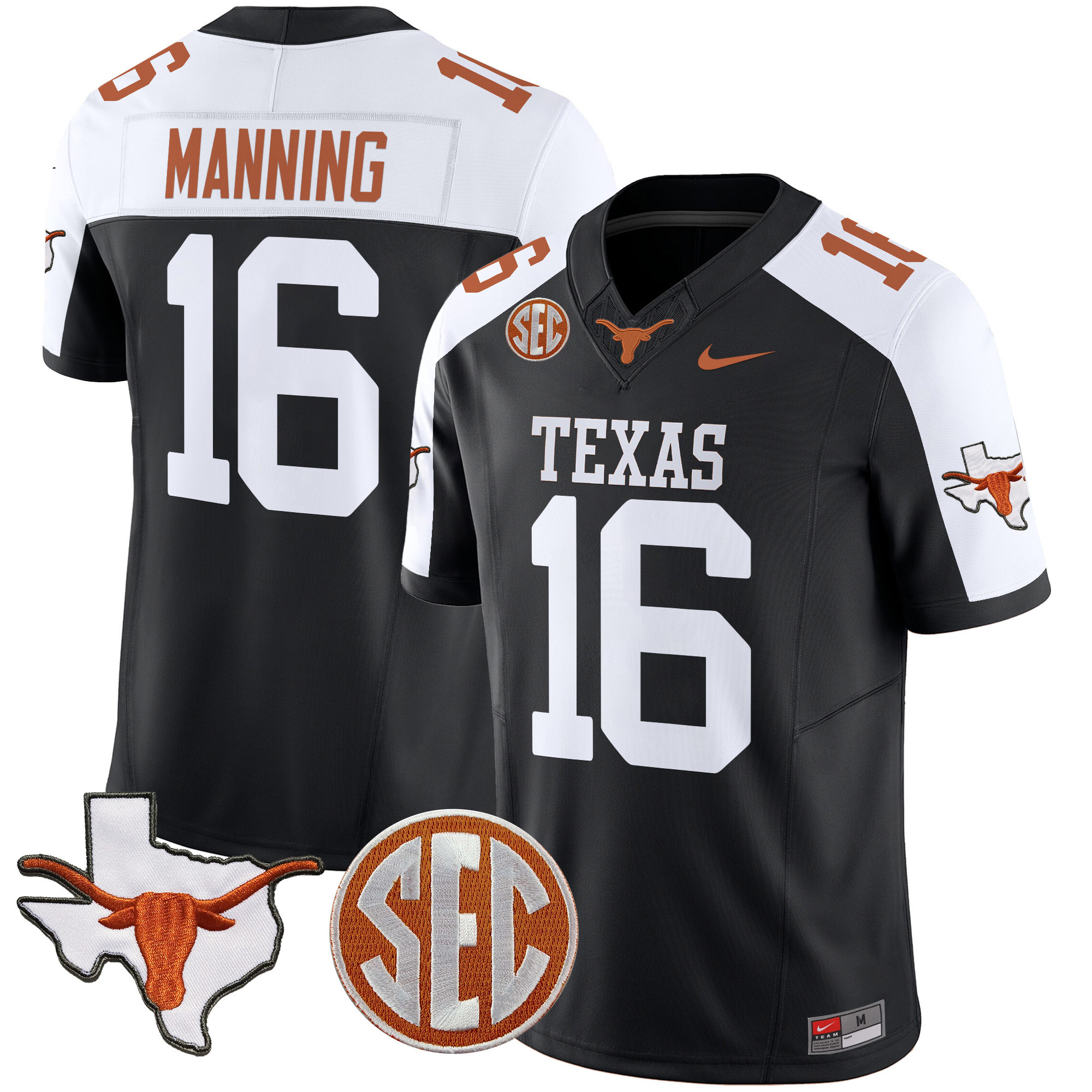 Men’s Texas Longhorns State Map & Sec Patch Vapor Limited Jersey V4 – All Stitched