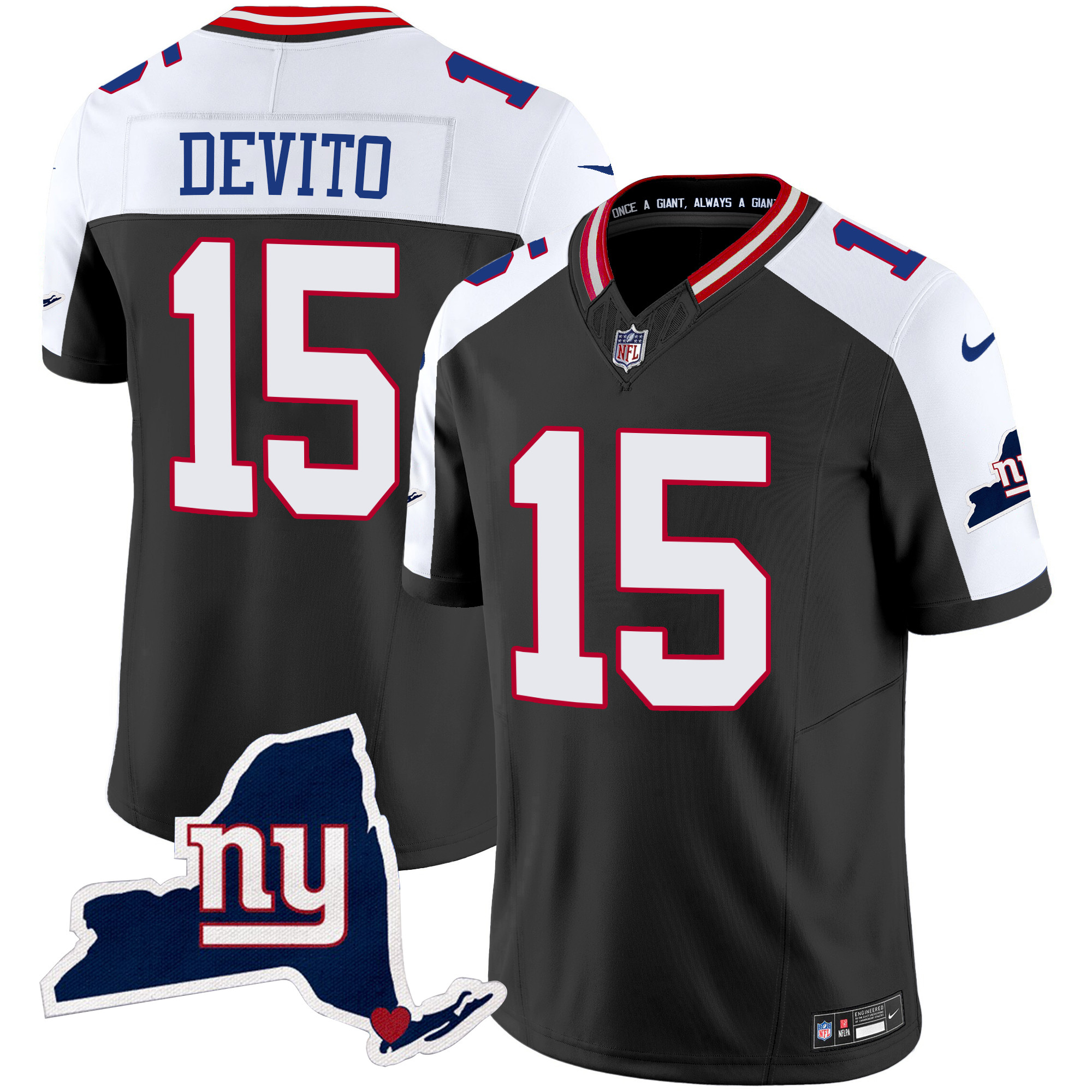 Men’s New York Giants New York State Map Patch Limited Jersey V2 – All Stitched