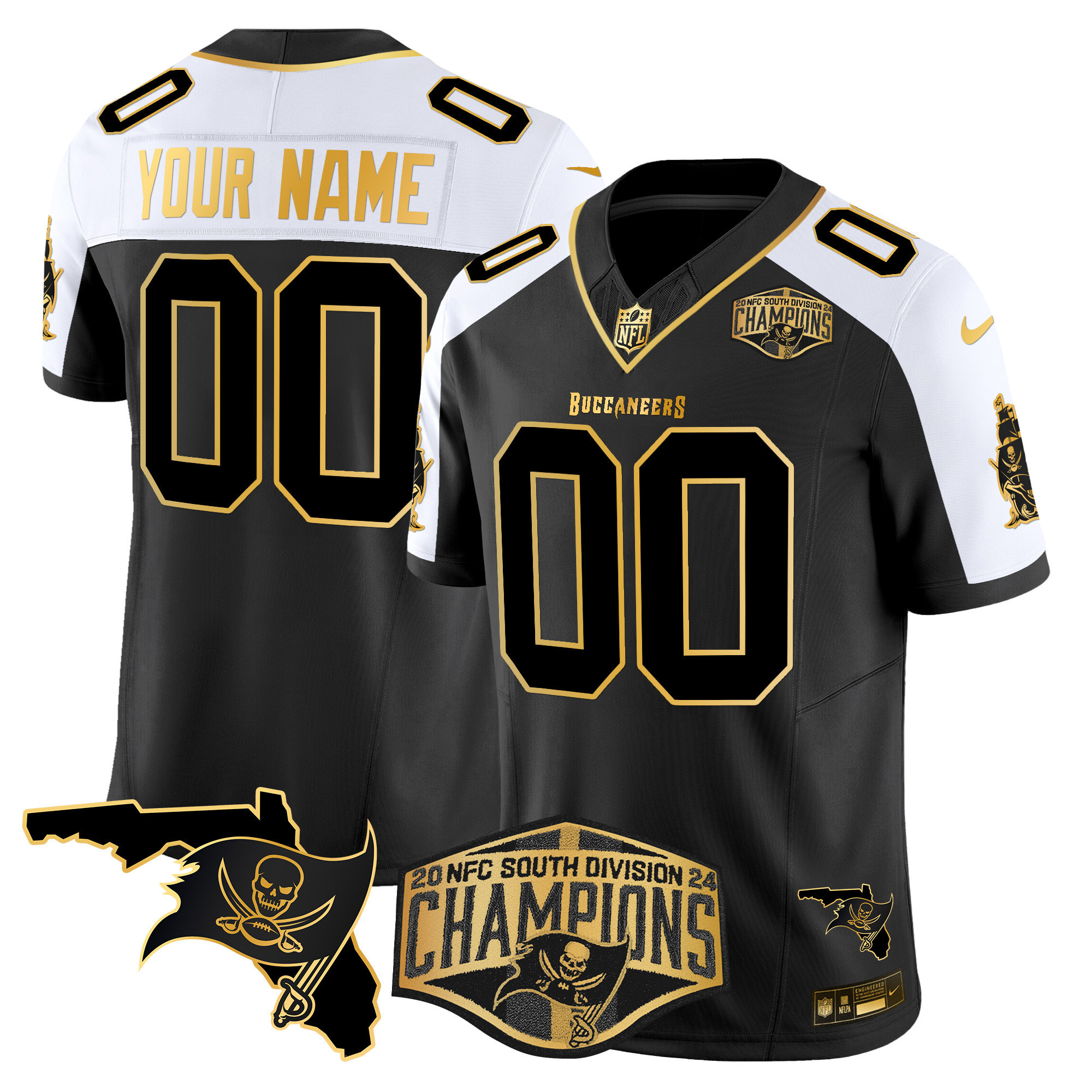 Buccaneers 2024 NFC South Division Champions Patch Gold Vapor Limited Custom Jersey – All Stitched