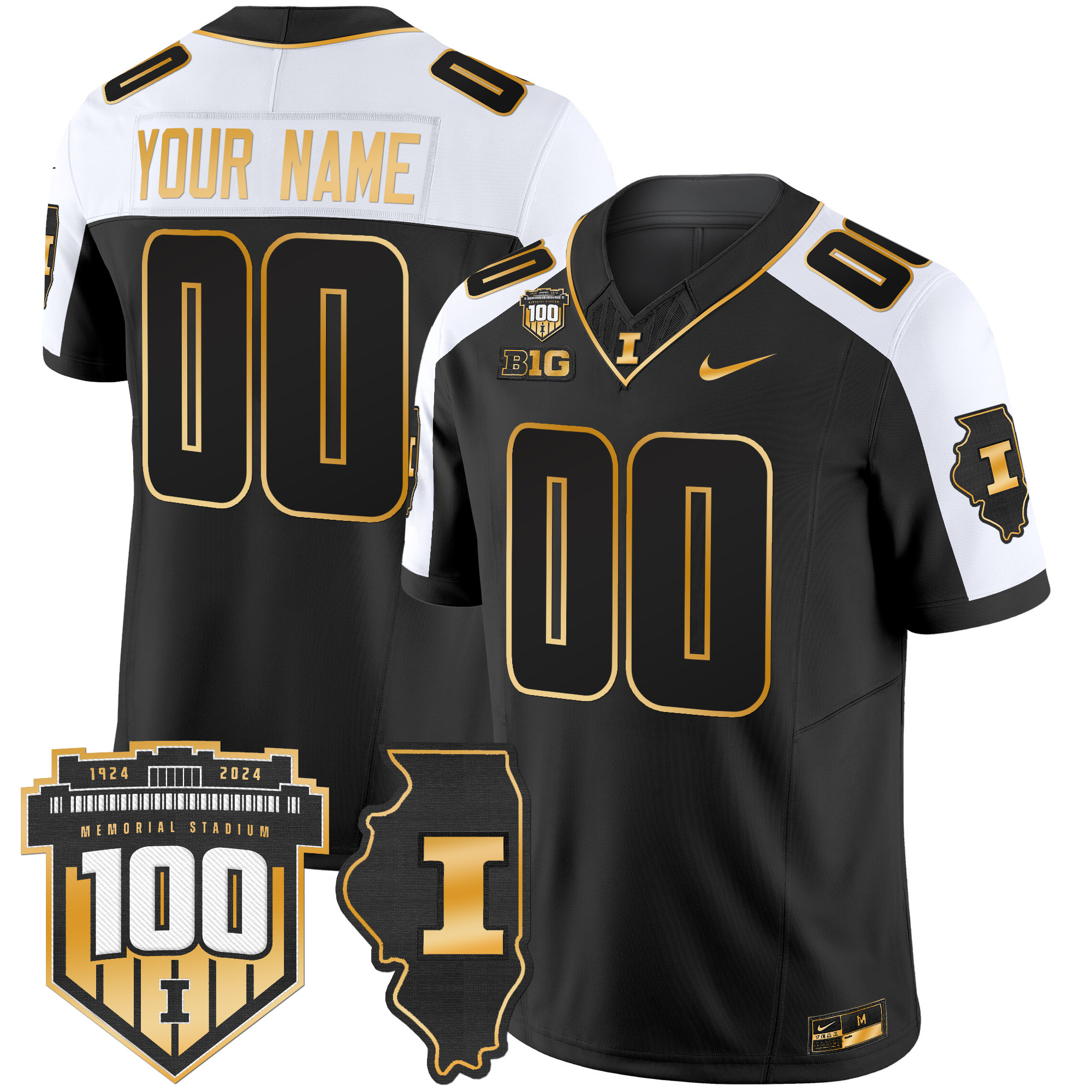 Illinois Fighting Illini 100th Memorial Stadium Patch Gold Vapor Limited Custom Jersey – All Stitched