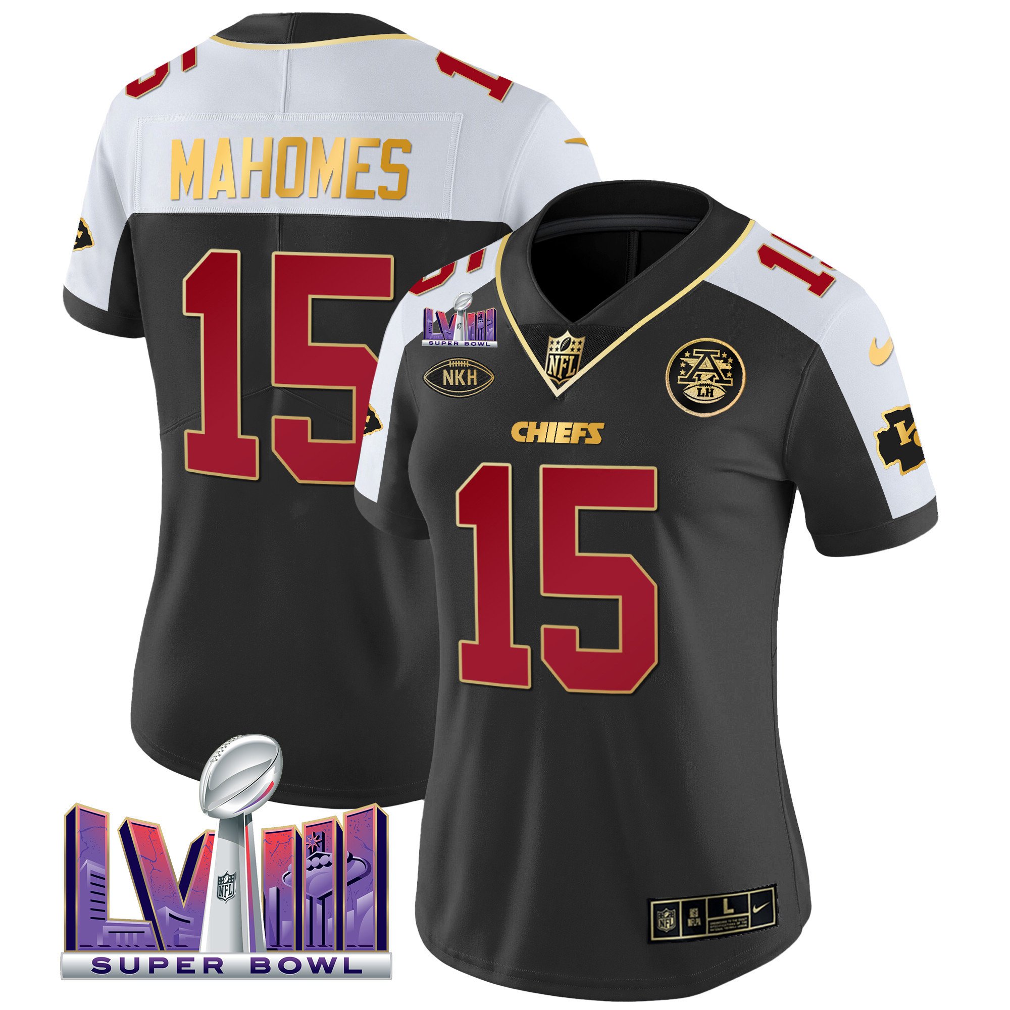 Women’s Kansas City Chiefs Super Bowl LVIII Patch Vapor Jersey V2- All Stitched
