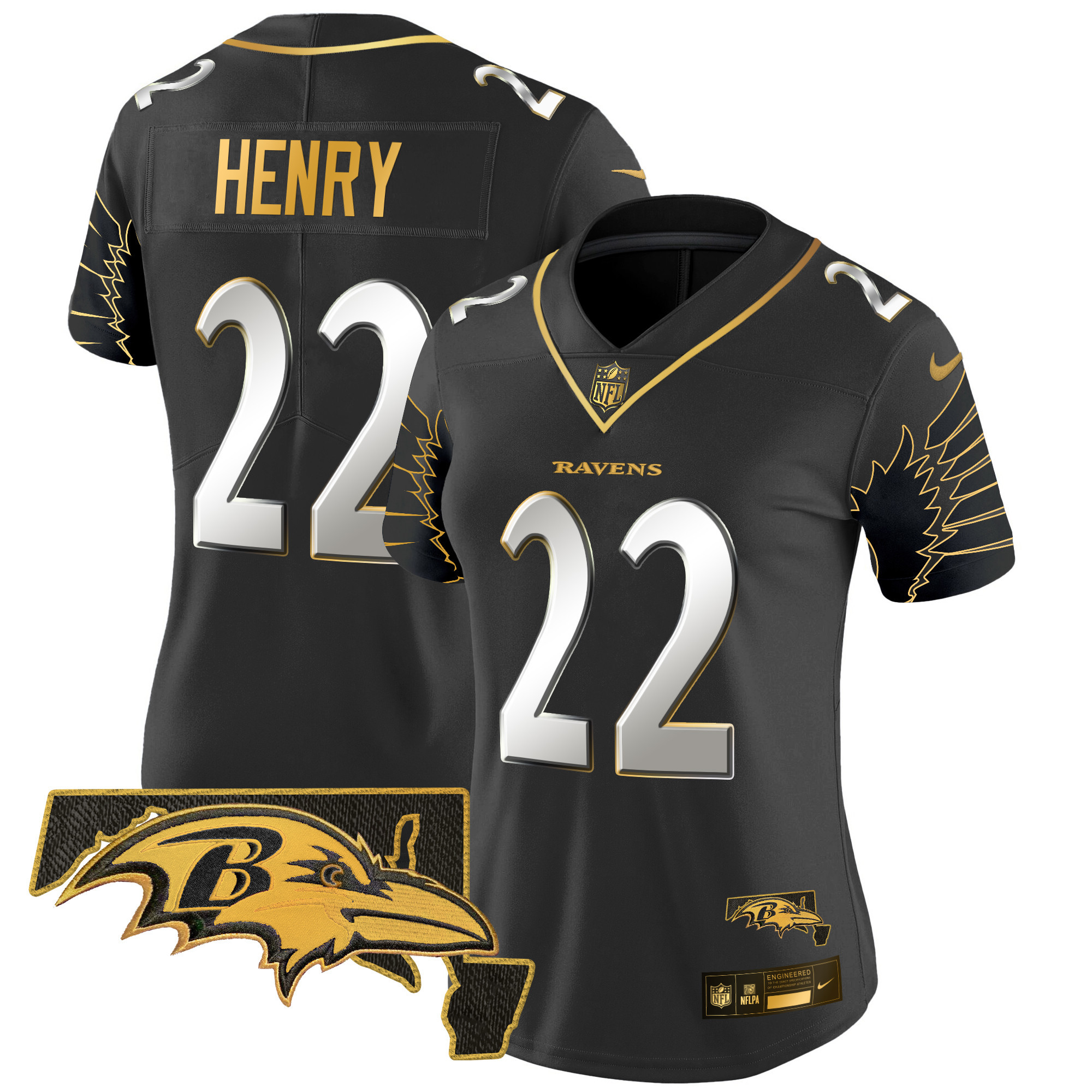 Women’s Ravens Maryland Patch Gold Vapor Limited Jersey V2 – All Stitched