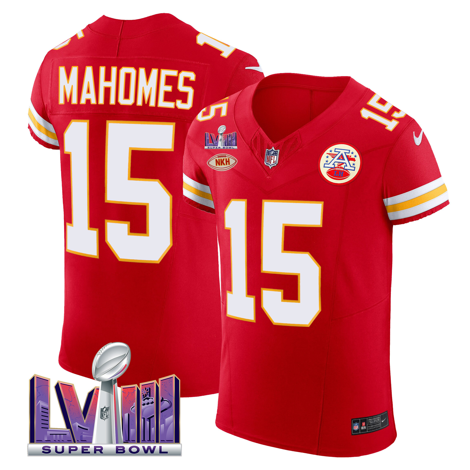 Men’s Kansas City Chiefs Super Bowl LVIII Gold Patch Vapor Elite Jersey – All Stitched