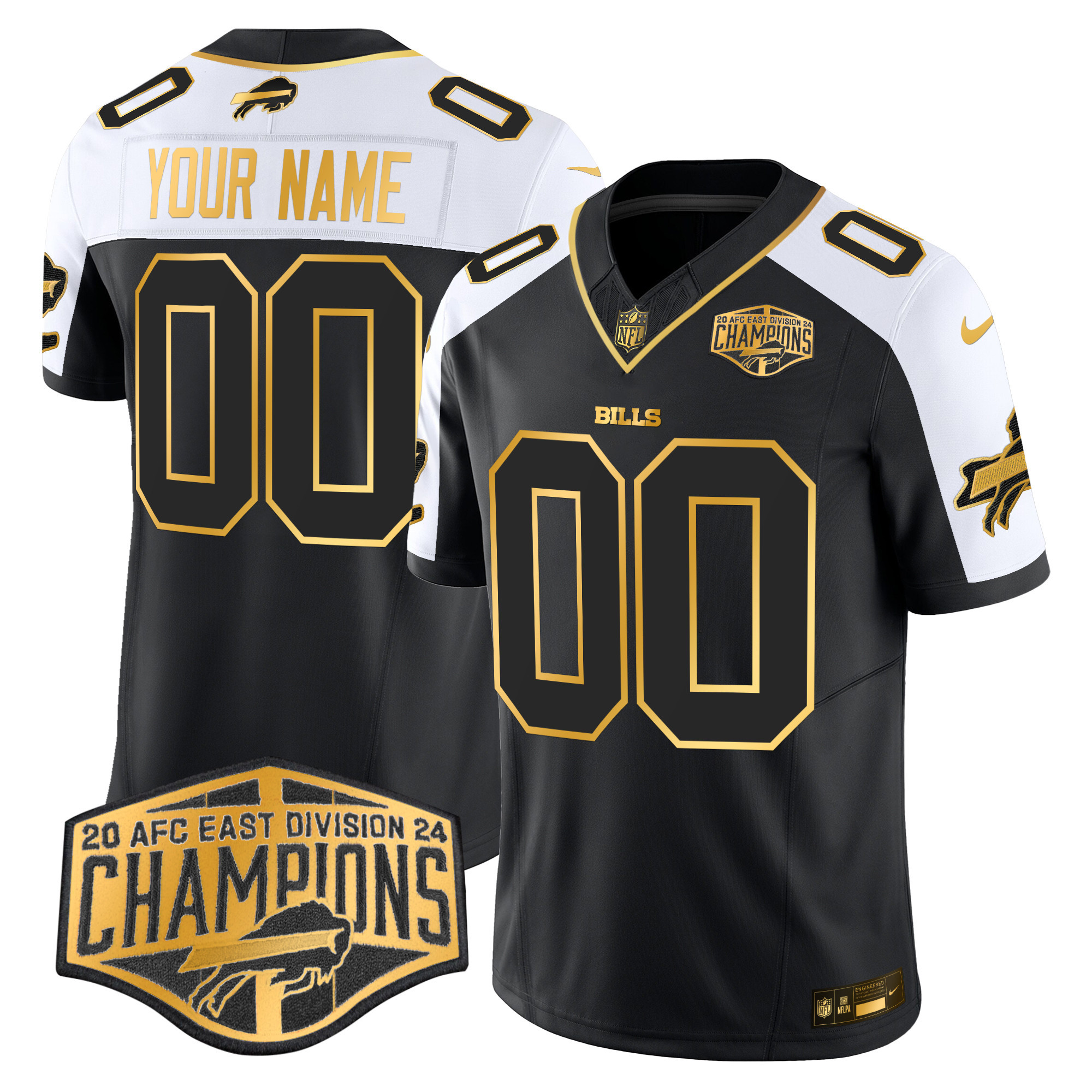 Bills 2024 AFC East Division Champions Gold Vapor Limited Custom Jersey – All Stitched