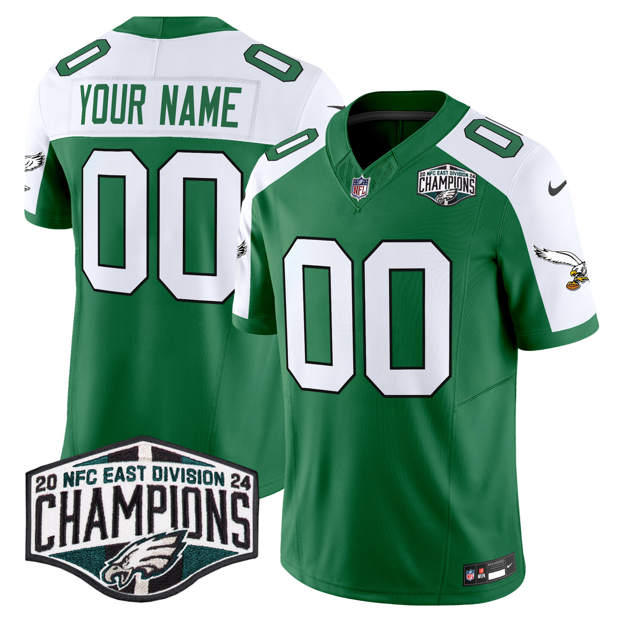Philadelphia Eagles Kelly Green 2024 NFC East Division Champions Vapor Limited Custom Jersey V2 – All Stitched