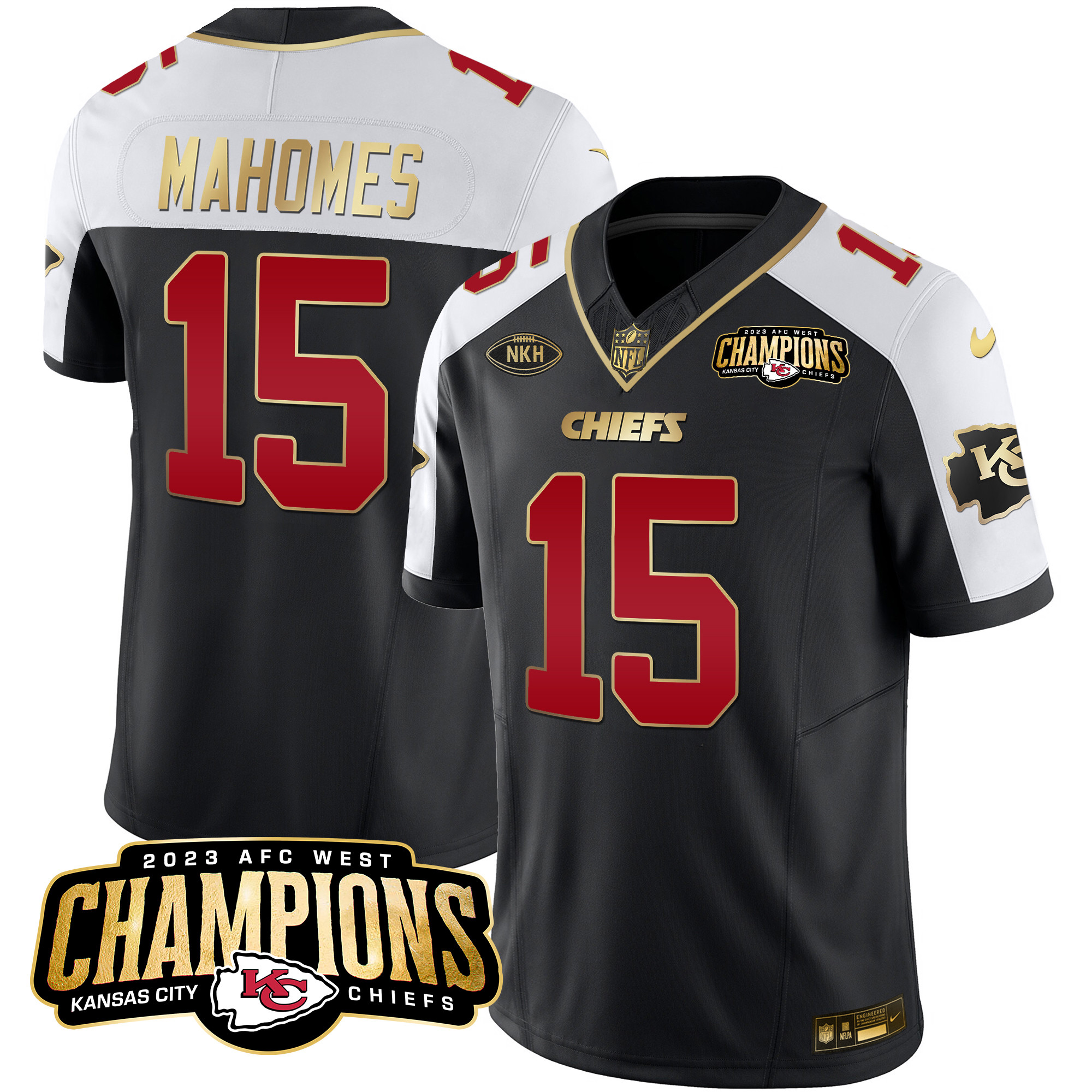 Men’s Kansas City Chiefs 2023 AFC West Champions Patch Vapor Limited Jersey – All Stitched