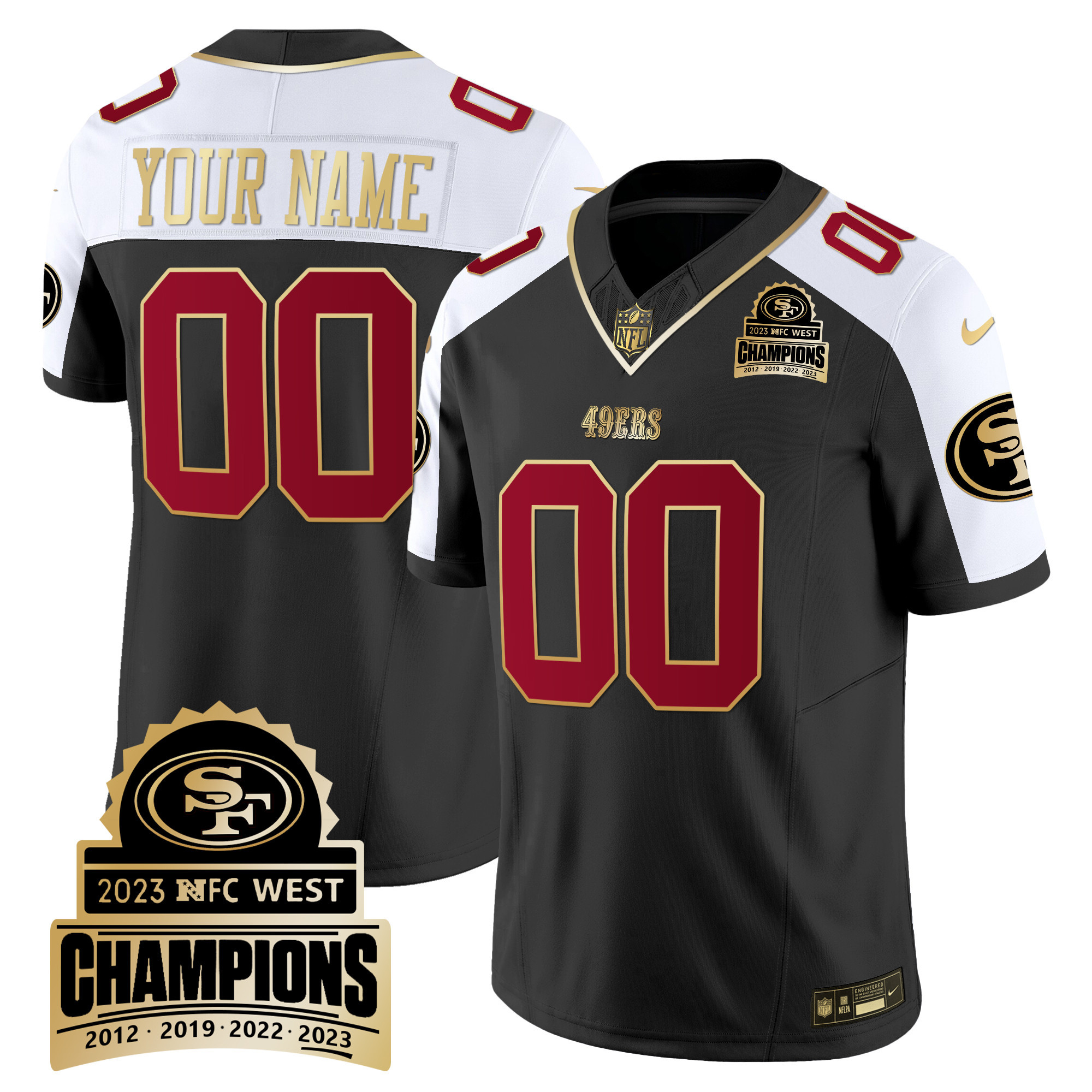 San Francisco 49ers 2023 NFC West Champions Patch Vapor Custom Jersey V4 – All Stitched