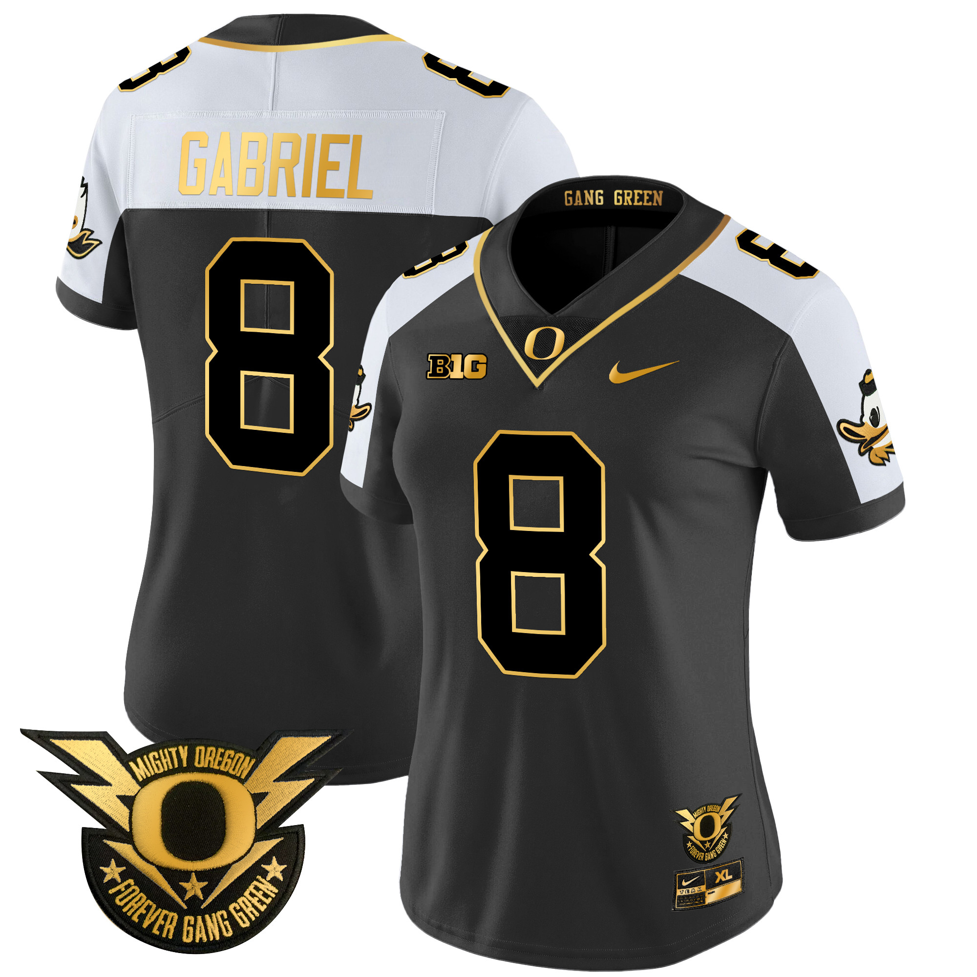 Women’s Oregon Ducks 2024 Forever Gang Green & BIG Patch Gold Vapor Limited Jersey – All Stitched