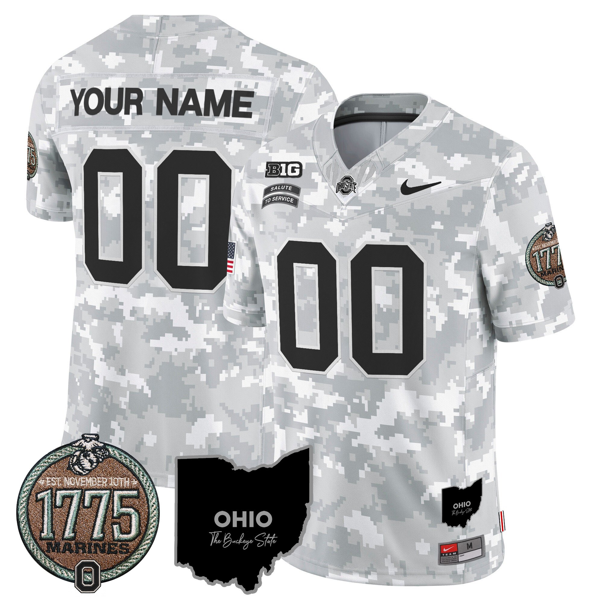 Buckeyes 2024 Salute to Service Establishment Year Patch Vapor Limited Custom Jersey – All Stitched