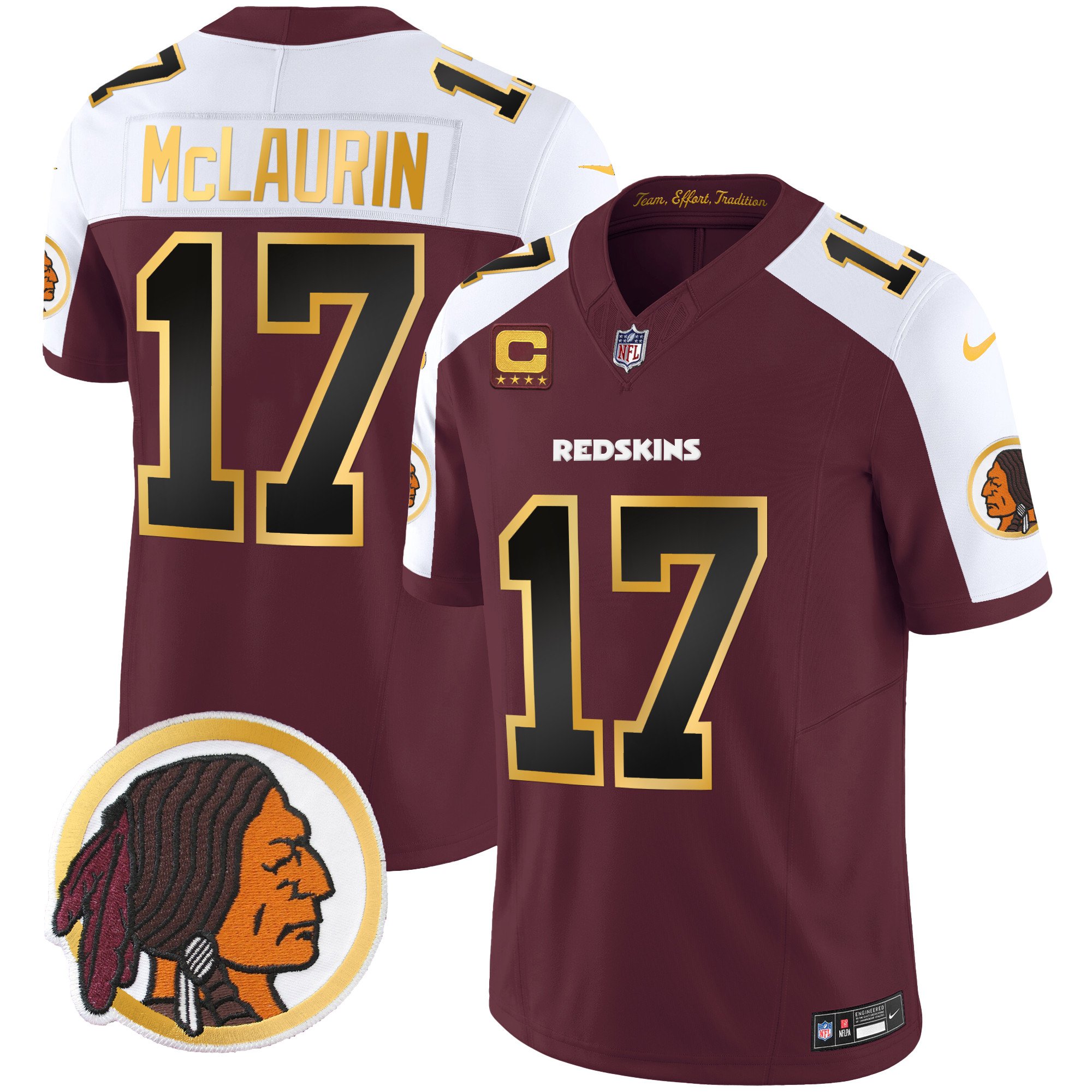 Men’s Washington Redskins Throwback Vapor Gold Trim Jersey – All Stitched