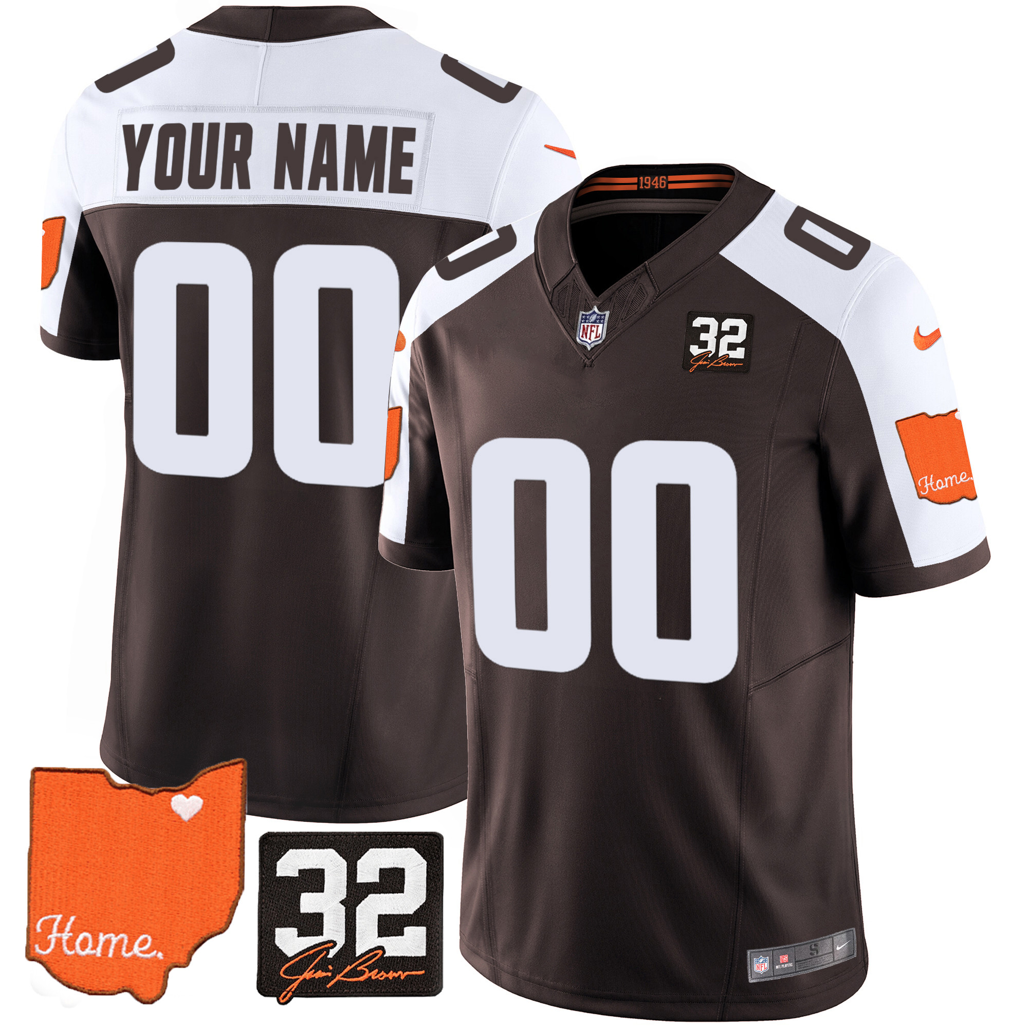 Cleveland Browns #32 Jim Brown Memorial & Home Patch Custom Jersey V2 – All Stitched