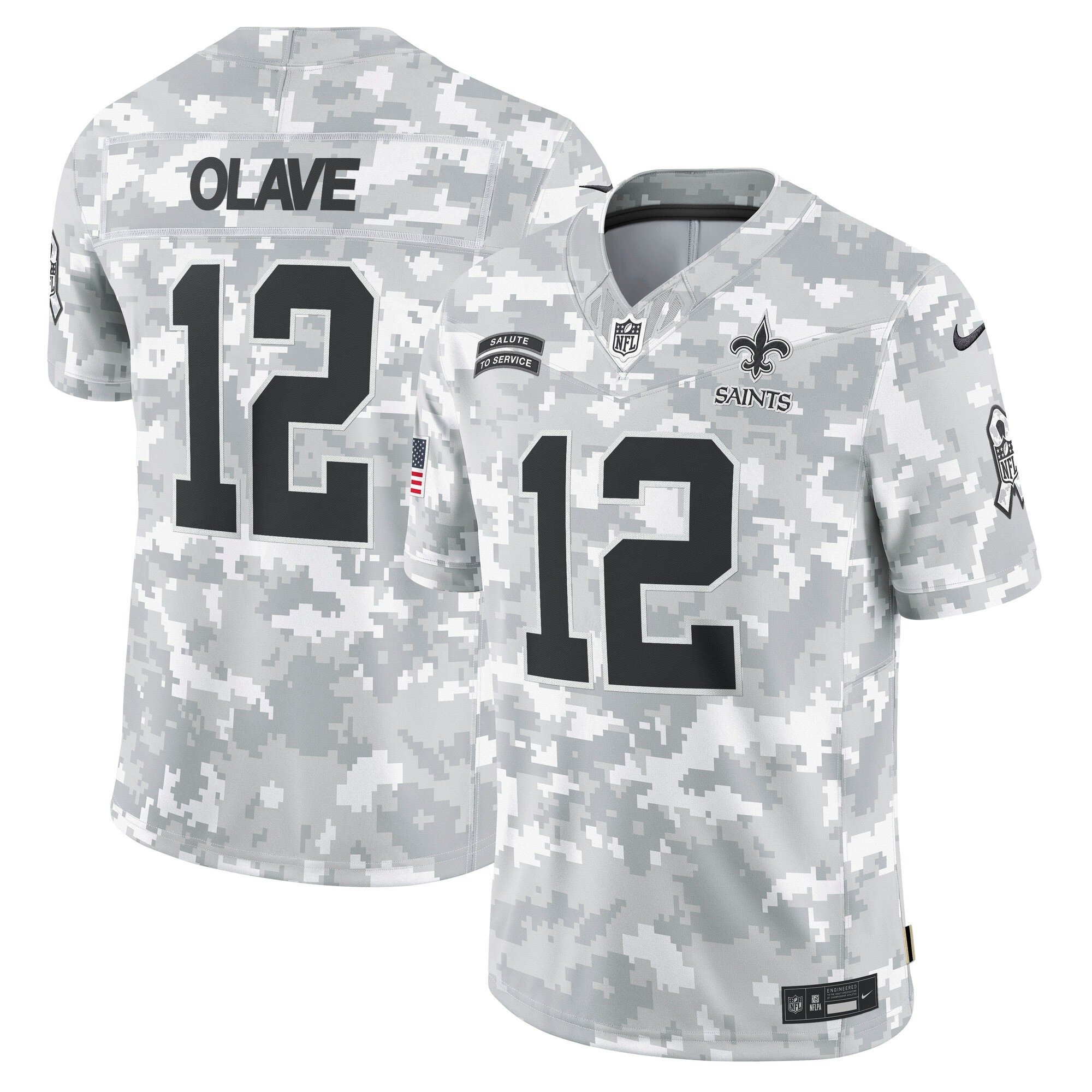 Chris Olave New Orleans New Orleans Saints 2024 Salute to Service Vapor Limited Jersey – Arctic Camo – All Stitched
