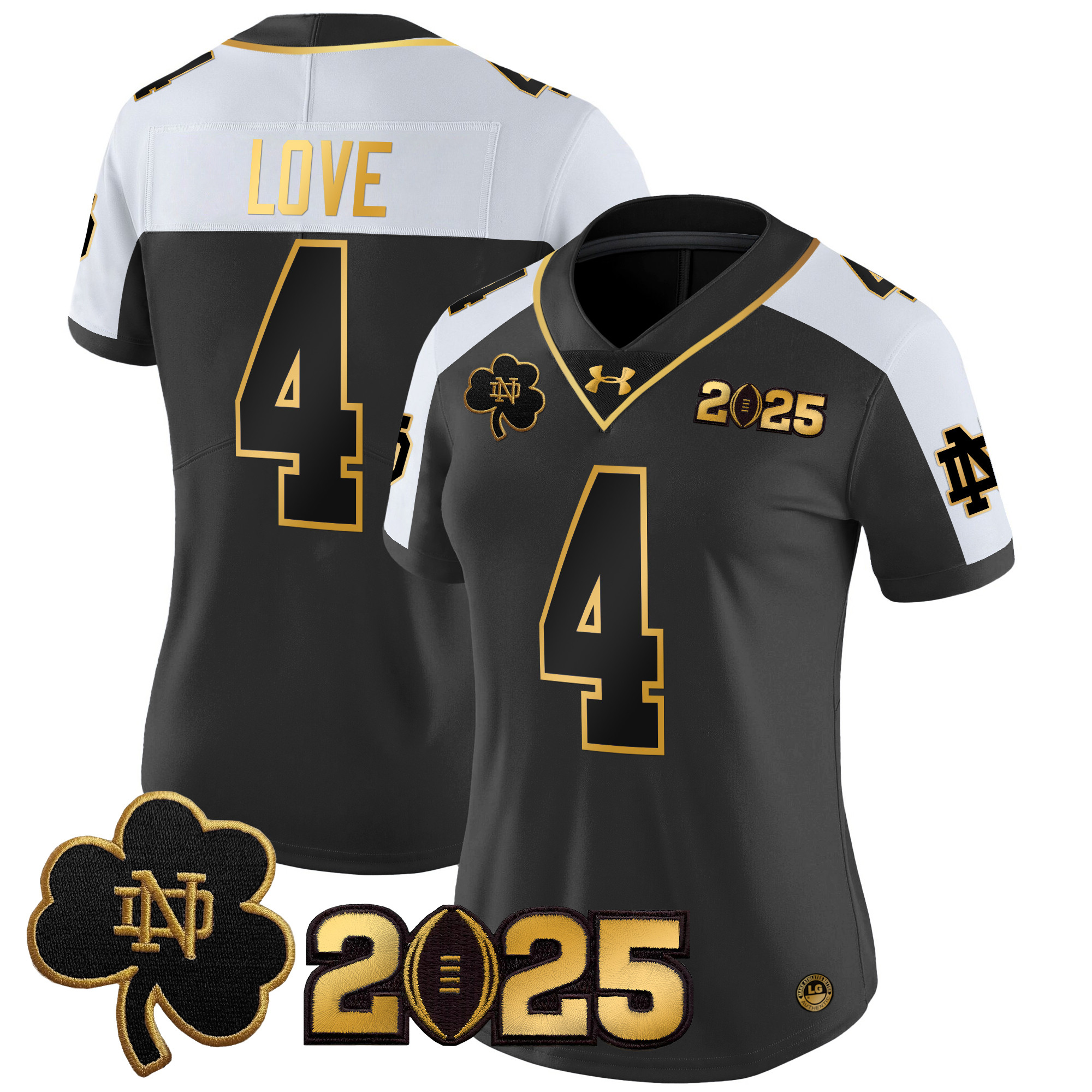 Women’s Notre Dame Fighting Irish 2025 CFP Final Patch Gold Vapor Limited Jersey – All Stitched