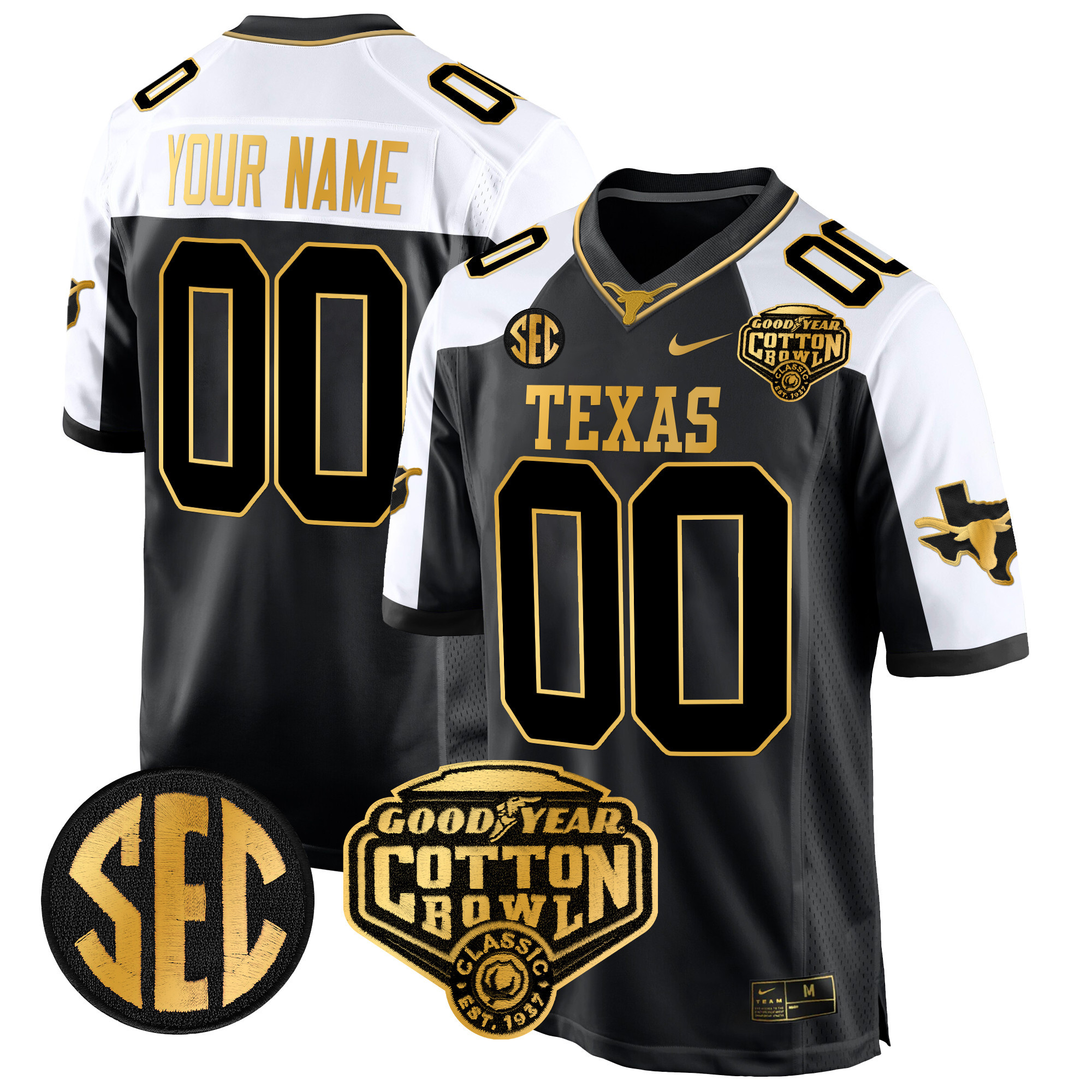 Texas Longhorns Cotton Bowl Patch Gold Game Custom Jersey – All Stitched