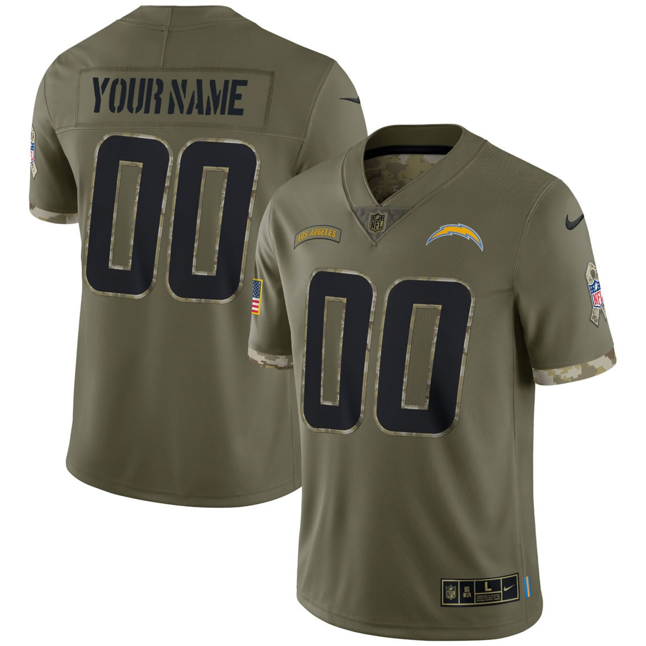 Los Angeles Chargers Salute To Service Olive Custom Jersey – All Stitched