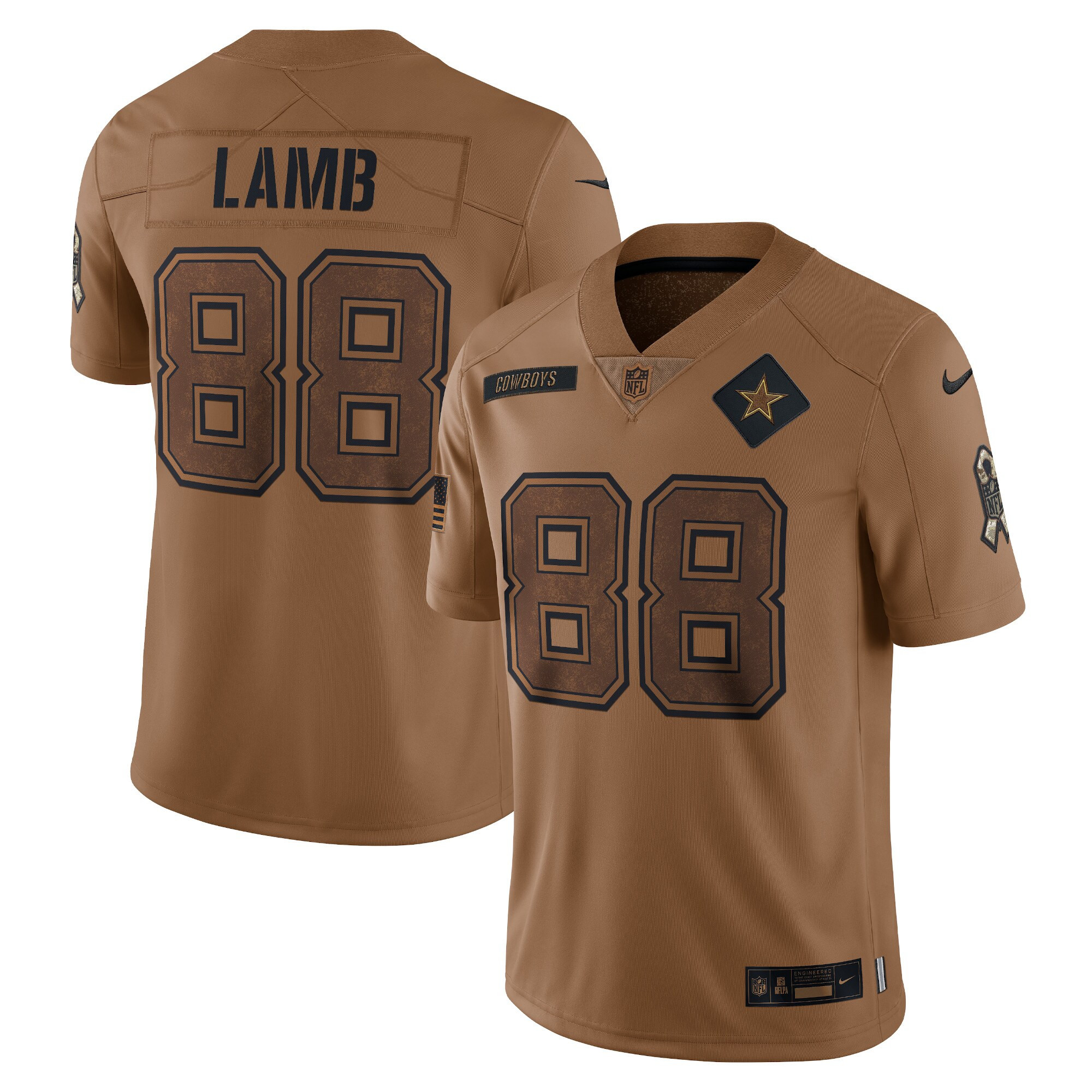 CeeDee Lamb Dallas Cowboys Salute To Service Brown Jersey – All Stitched