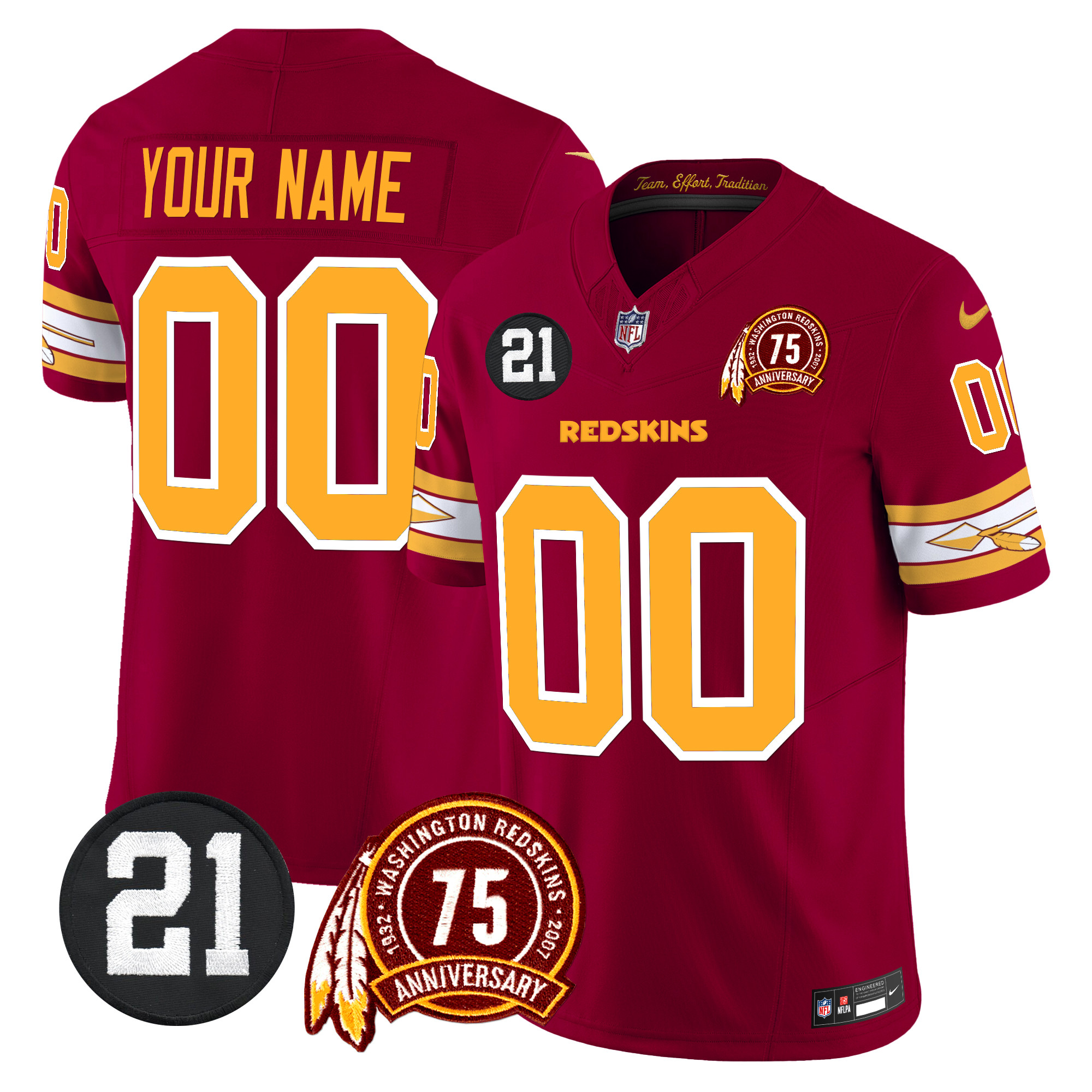 Washington Redskins 75th & Sean Taylor Patch Vapor Limited Custom Jersey V2 – All Stitched