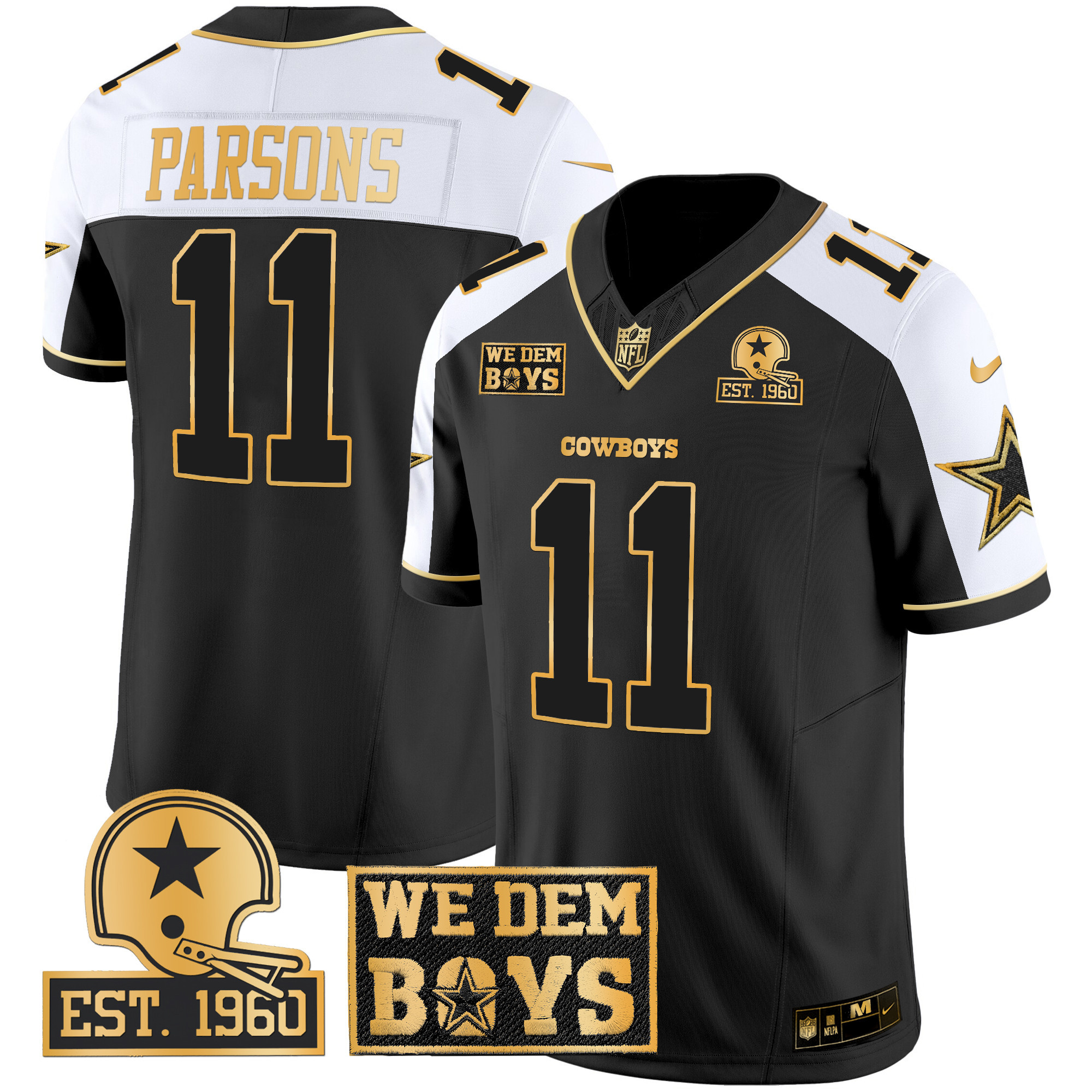 Men’s Dallas Cowboys Est. 1960 & We Dem Boyz Patch Gold Vapor Limited Jersey – All Stitched