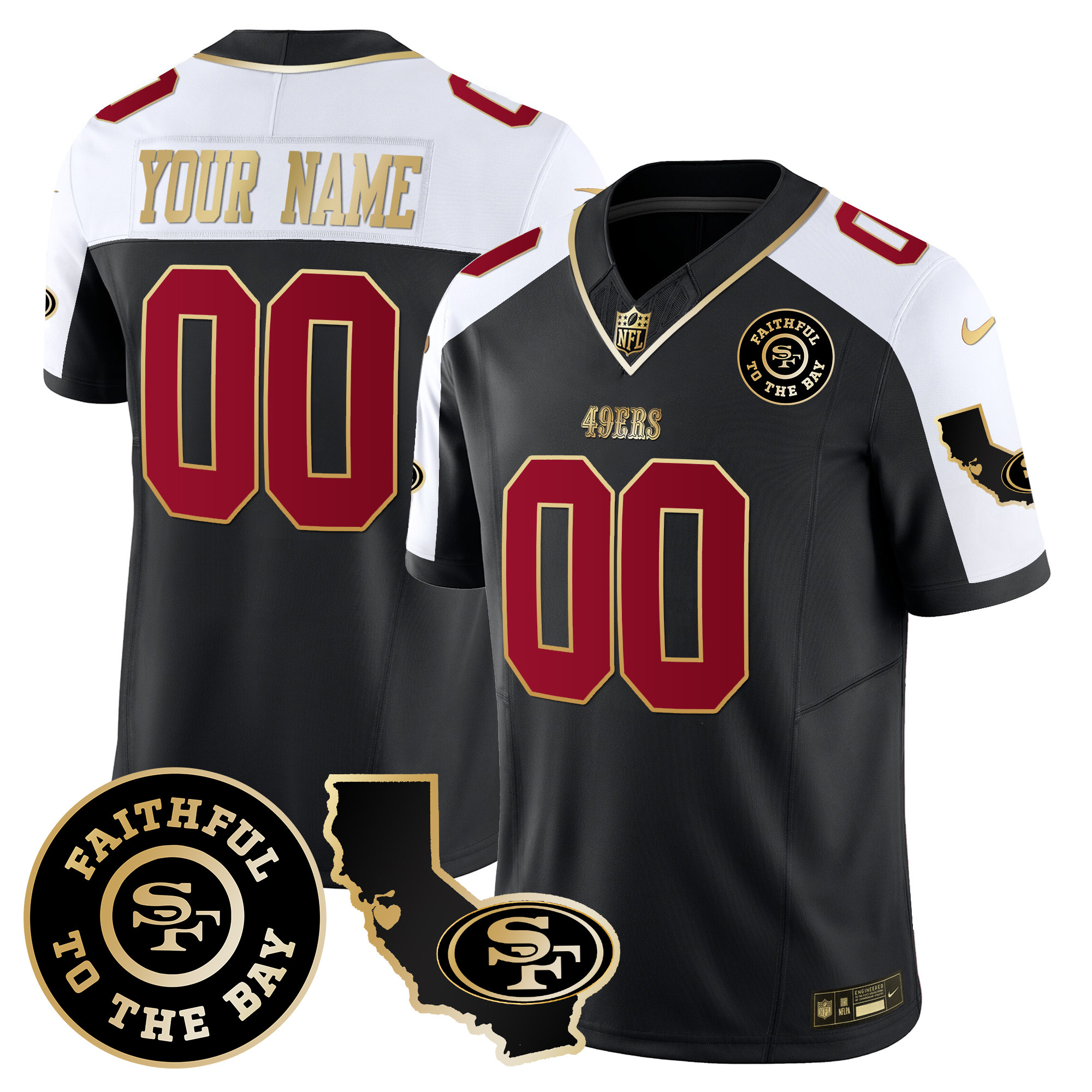 San Francisco 49ers Faithful & California Patch Vapor Custom Jersey – All Stitched
