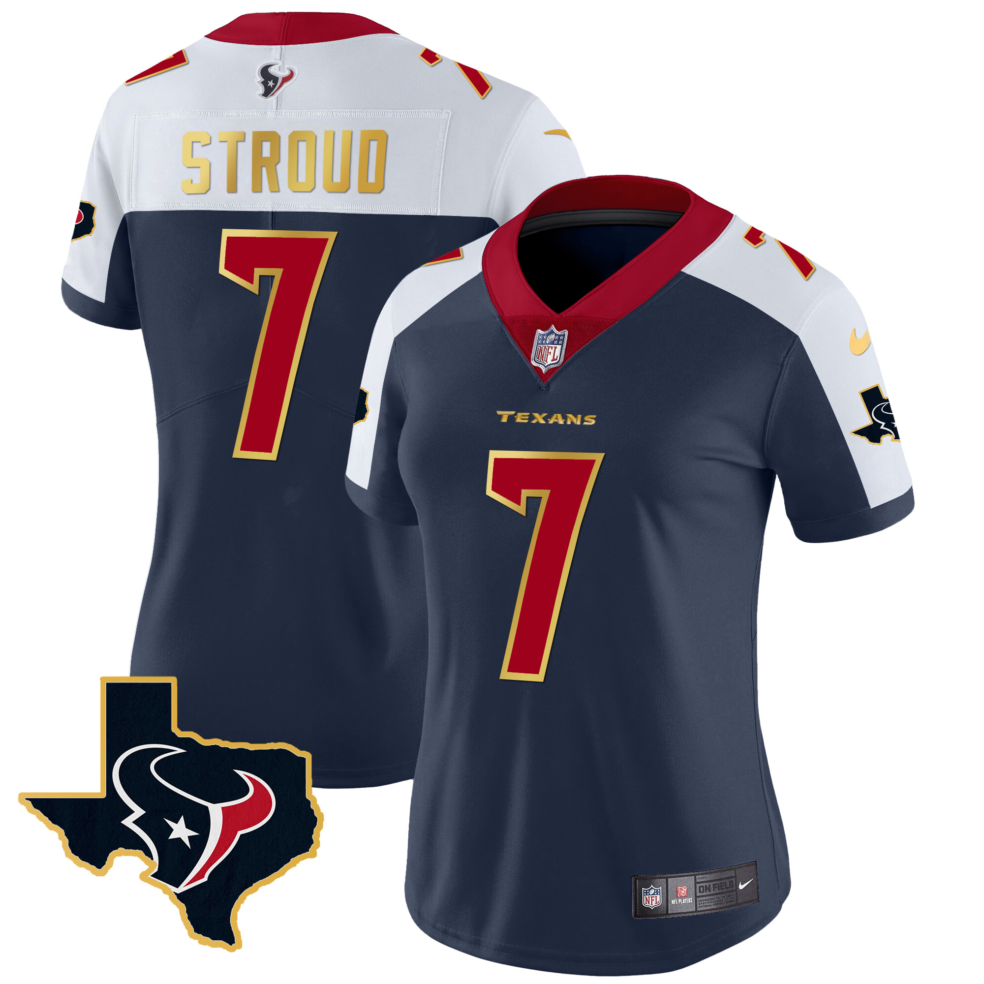 Women’s Houston Texans Gold Trim Vapor Jersey – All Stitched