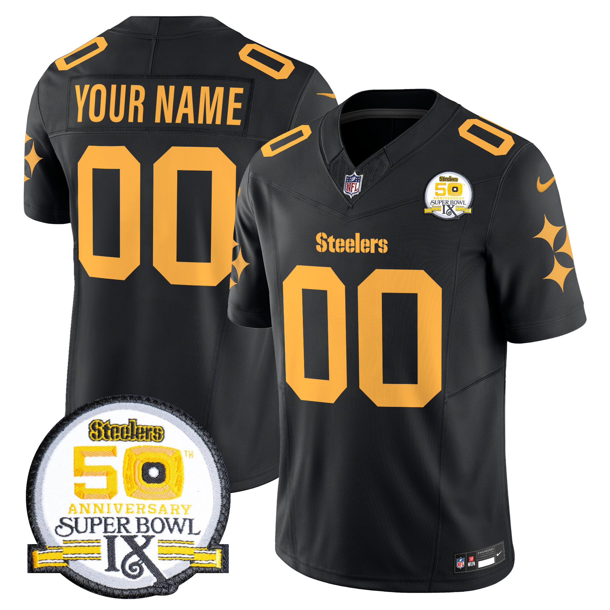 Steelers 50th Anniversary Of Super Bowl IX Patch Vapor Limited Custom Jersey V2 – All Stitched