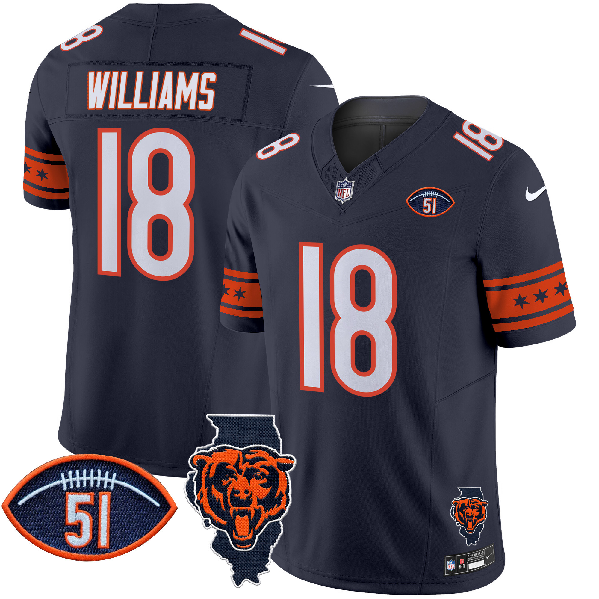Men’s Chicago Bears Illinois & Dick Butkus Patch Vapor Limited Jersey – All Stitched
