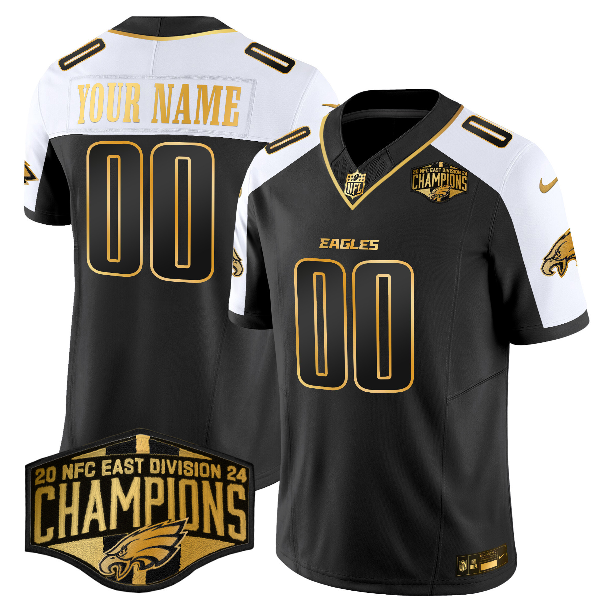 Eagles 2024 NFC East Division Champions Gold Vapor Limited Custom Jersey – All Stitched