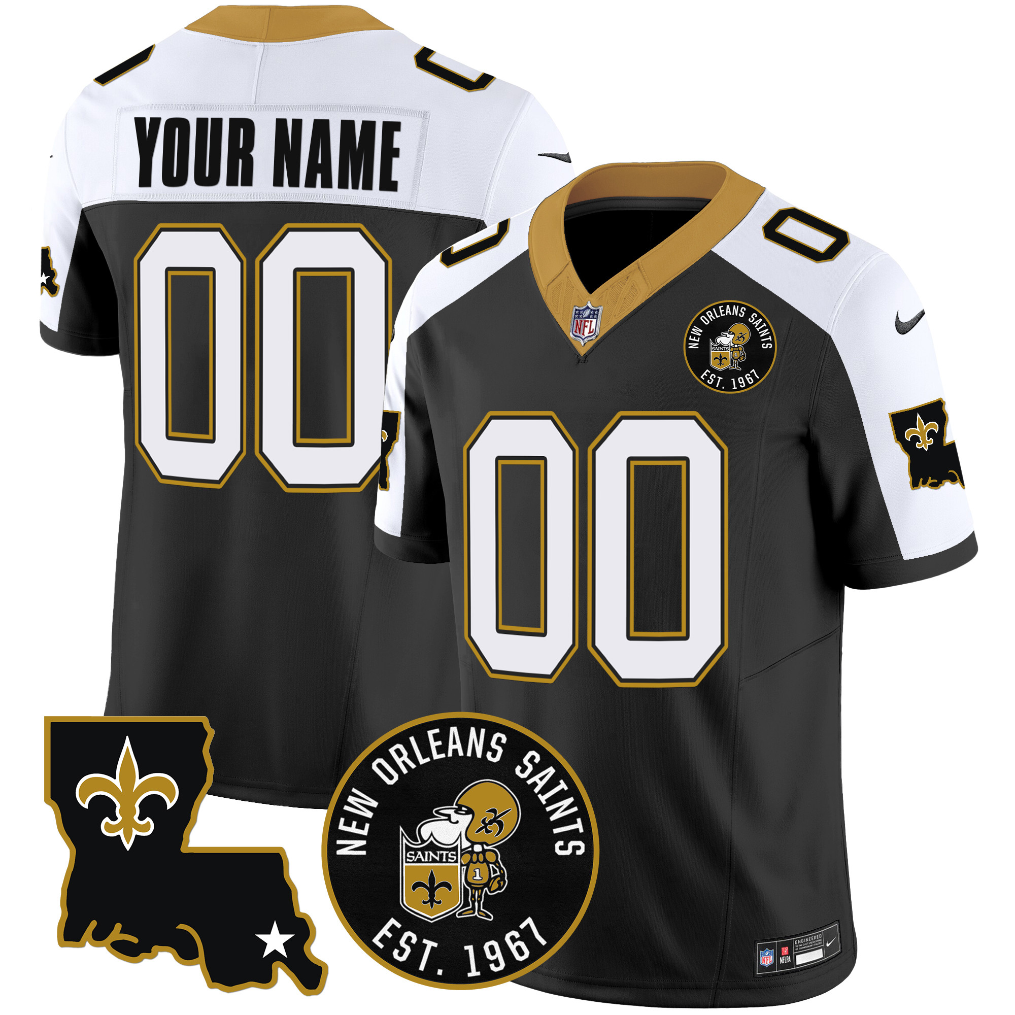 New Orleans Saints EST. 1967 Patch Vapor Custom Jersey – All Stitched