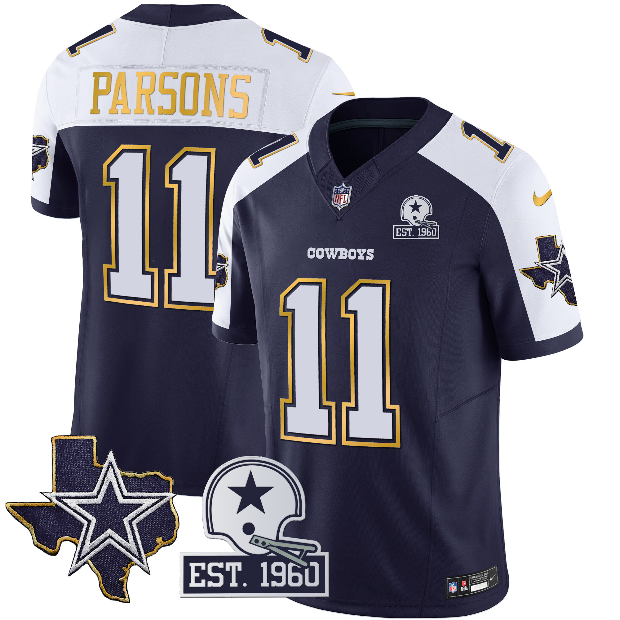 Men’s Dallas Cowboys Texas Patch Gold Trim Vapor Jersey – All Stitched