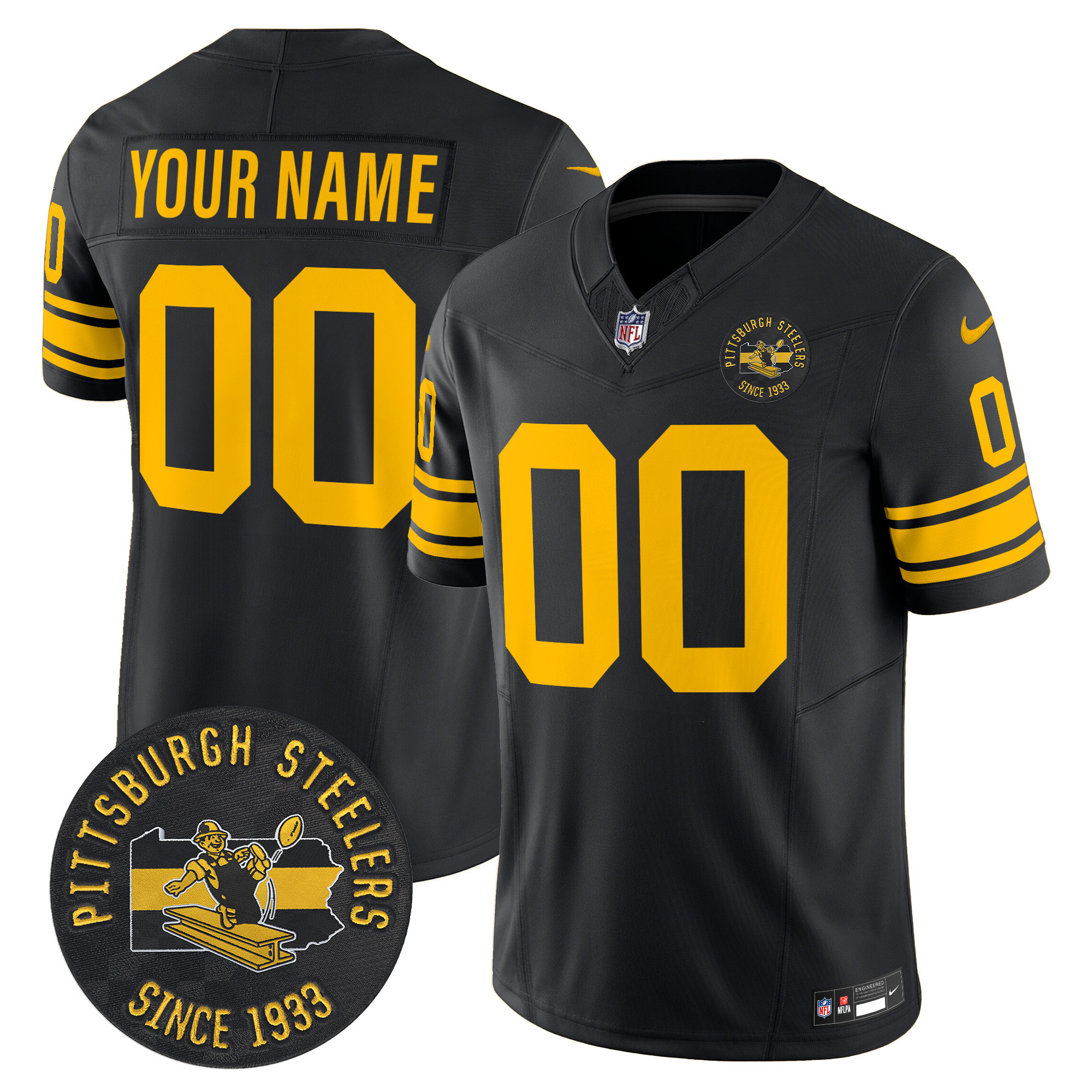 Pittsburgh Steelers Throwback 1962 Vapor Limited Custom Jersey – Est. 1933 Patch – All Stitched
