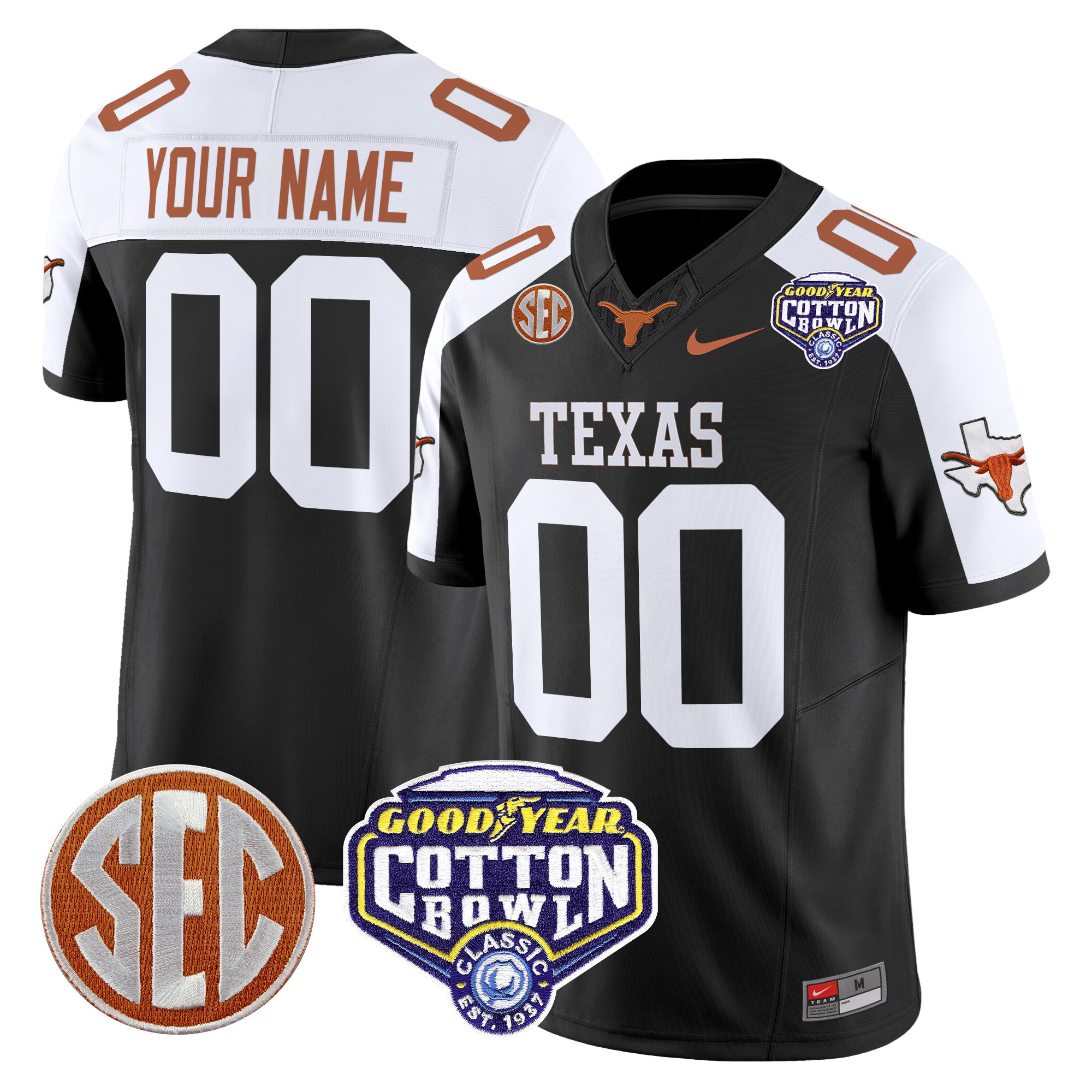 Texas Longhorns Cotton Bowl Patch Vapor Limited Custom Jersey – All Stitched