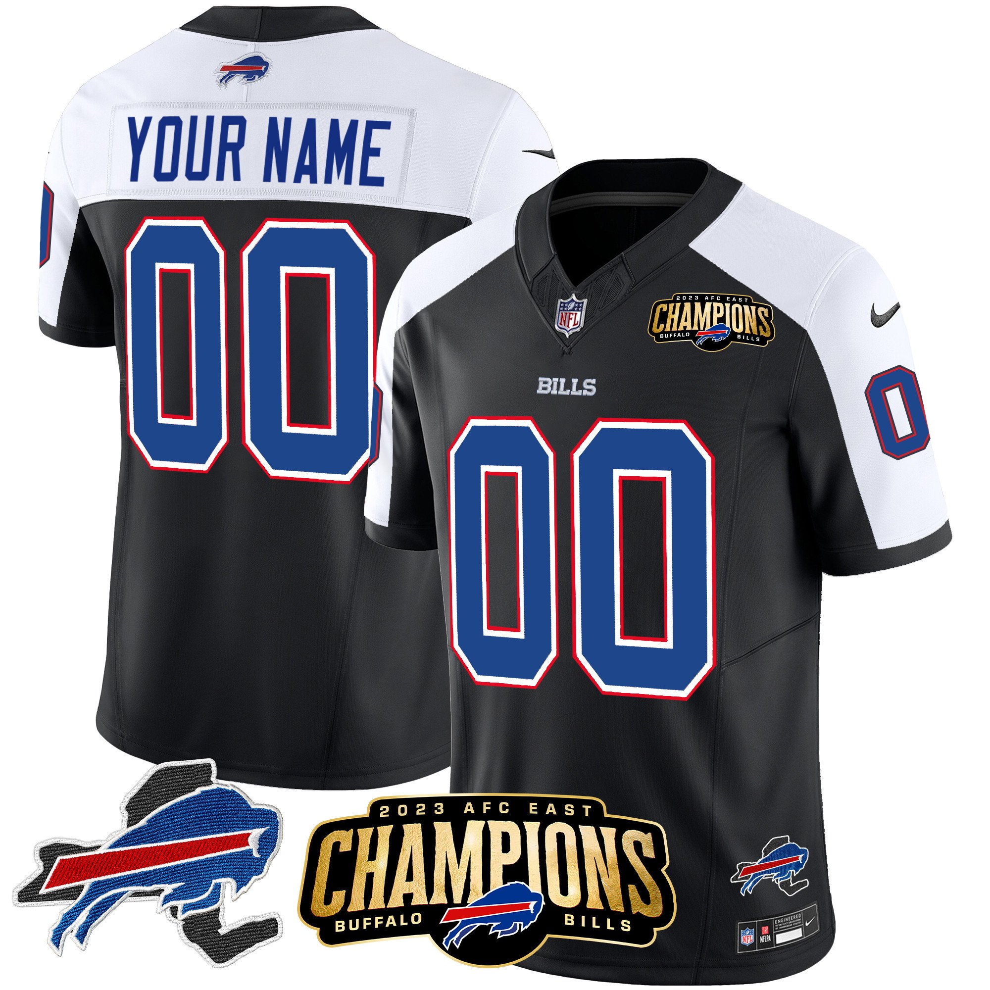 Buffalo Bills 2023 AFC East Champions Patch Vapor Custom Jersey V2 – All Stitched