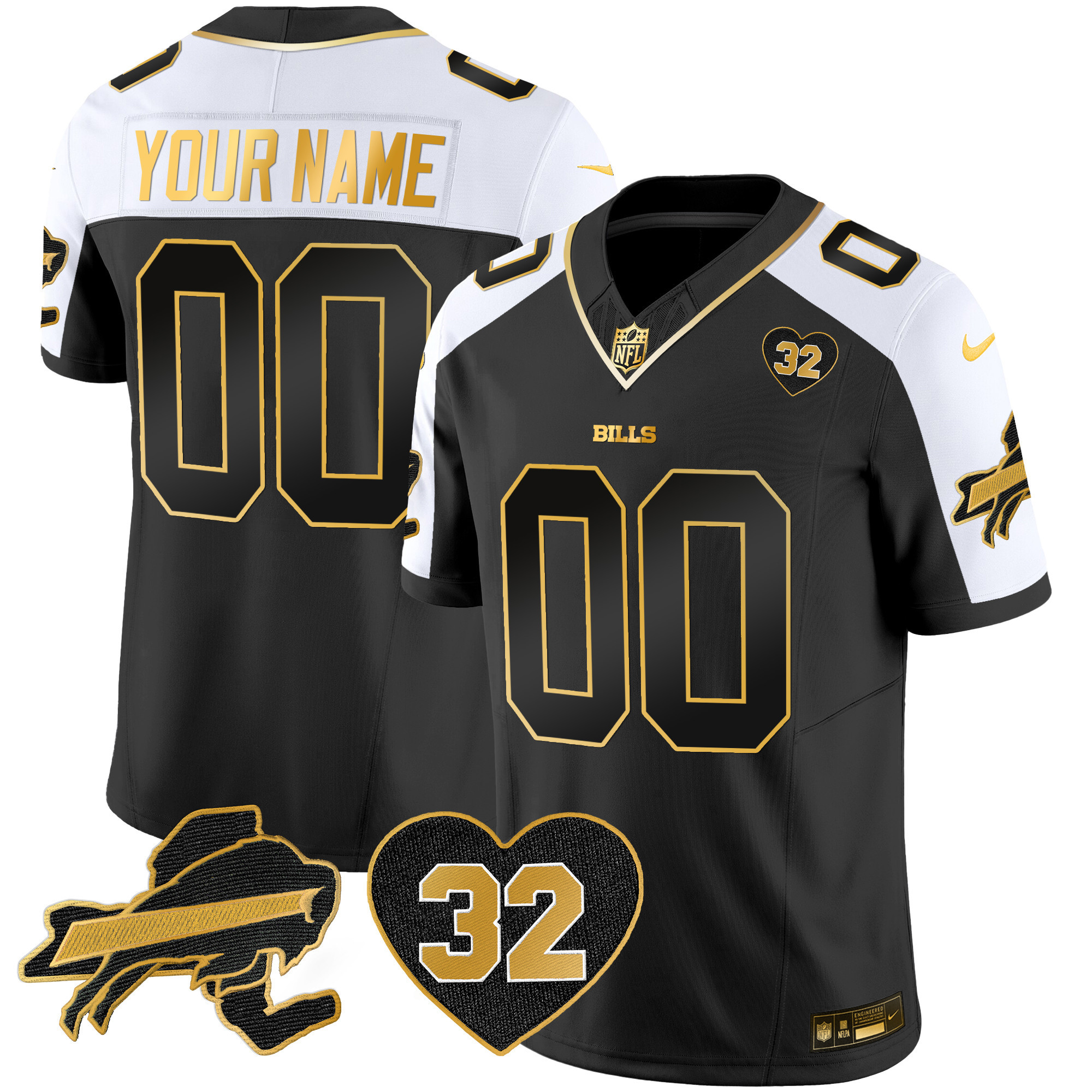 Buffalo Bills O.J. Simpson Patch Gold Vapor Limited Custom Jersey – All Stitched