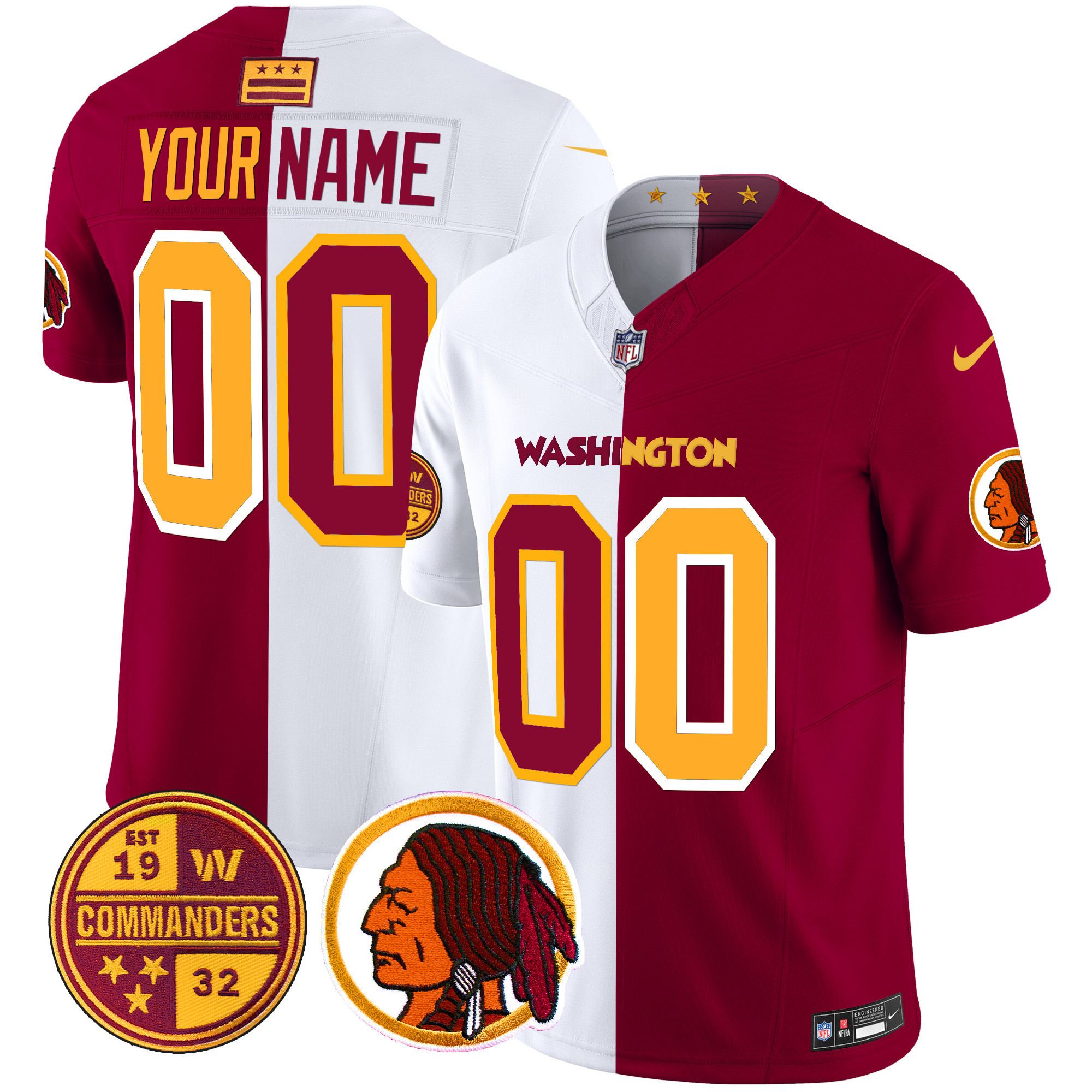 Washington Half Redskins & Washington Commanders Vapor Limited Custom Jersey – All Stitched