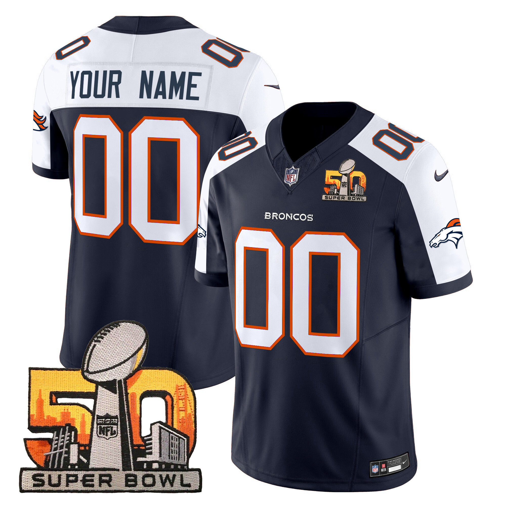 Denver Broncos Super Bowl 50 Patch Vapor Limited Custom Jersey – All Stitched
