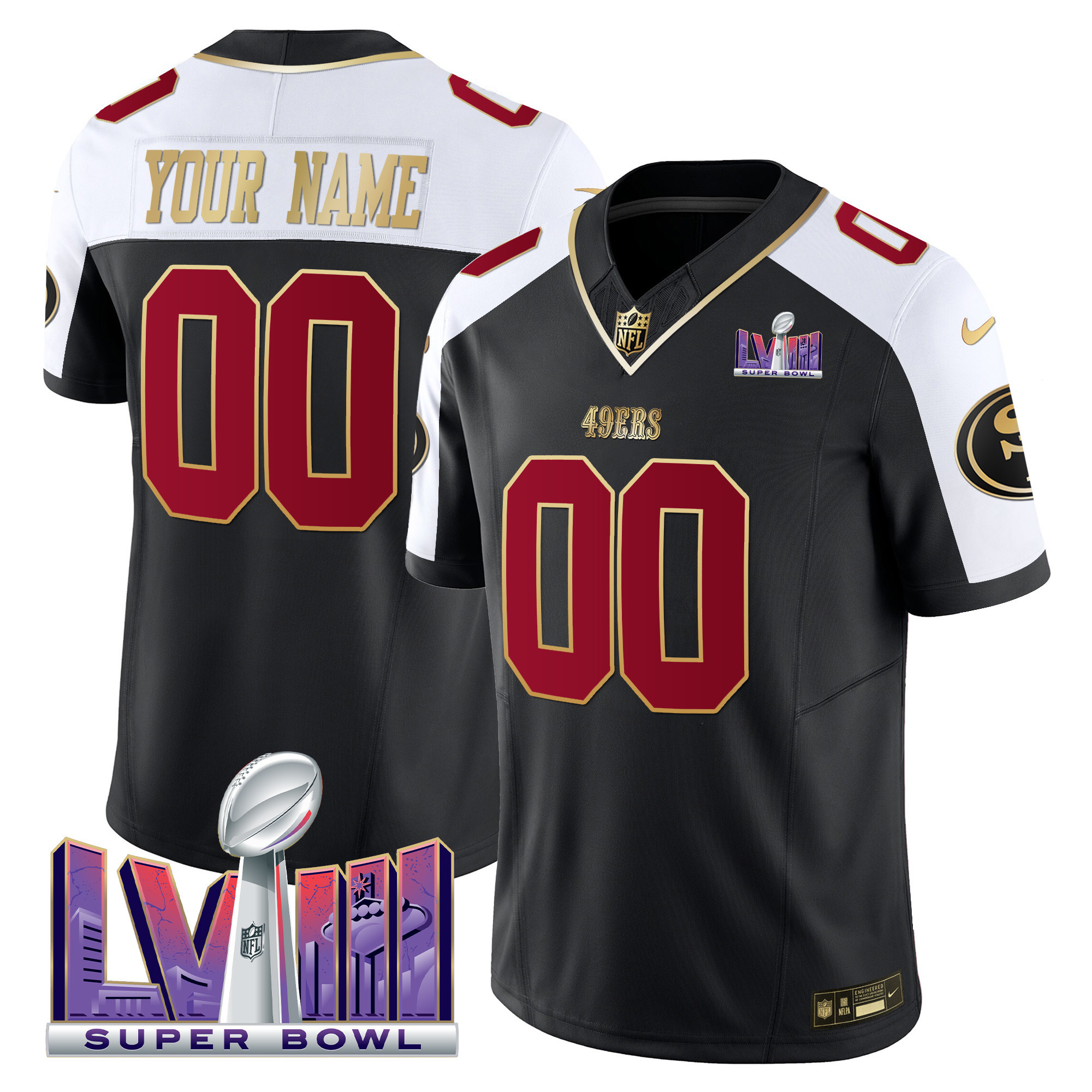 San Francisco 49ers Super Bowl LVIII Patch Vapor Custom Jersey – All Stitched