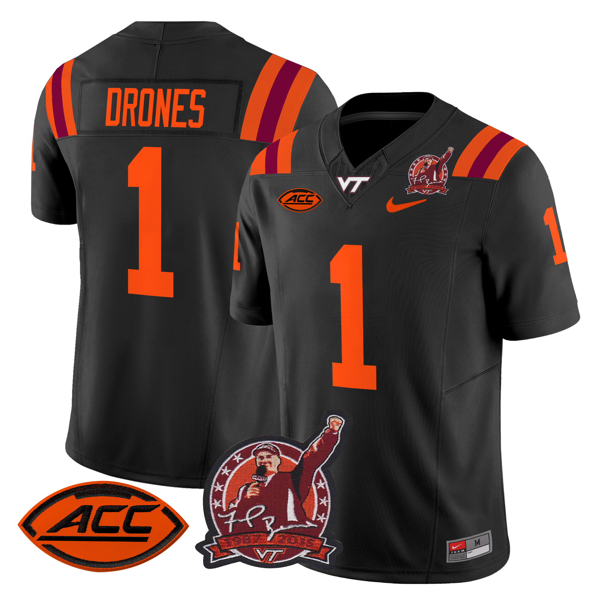 Men’s Virginia Tech Hokies Coach Frank Beamer Patch 2024 Vapor Limited Jersey – All Stitched