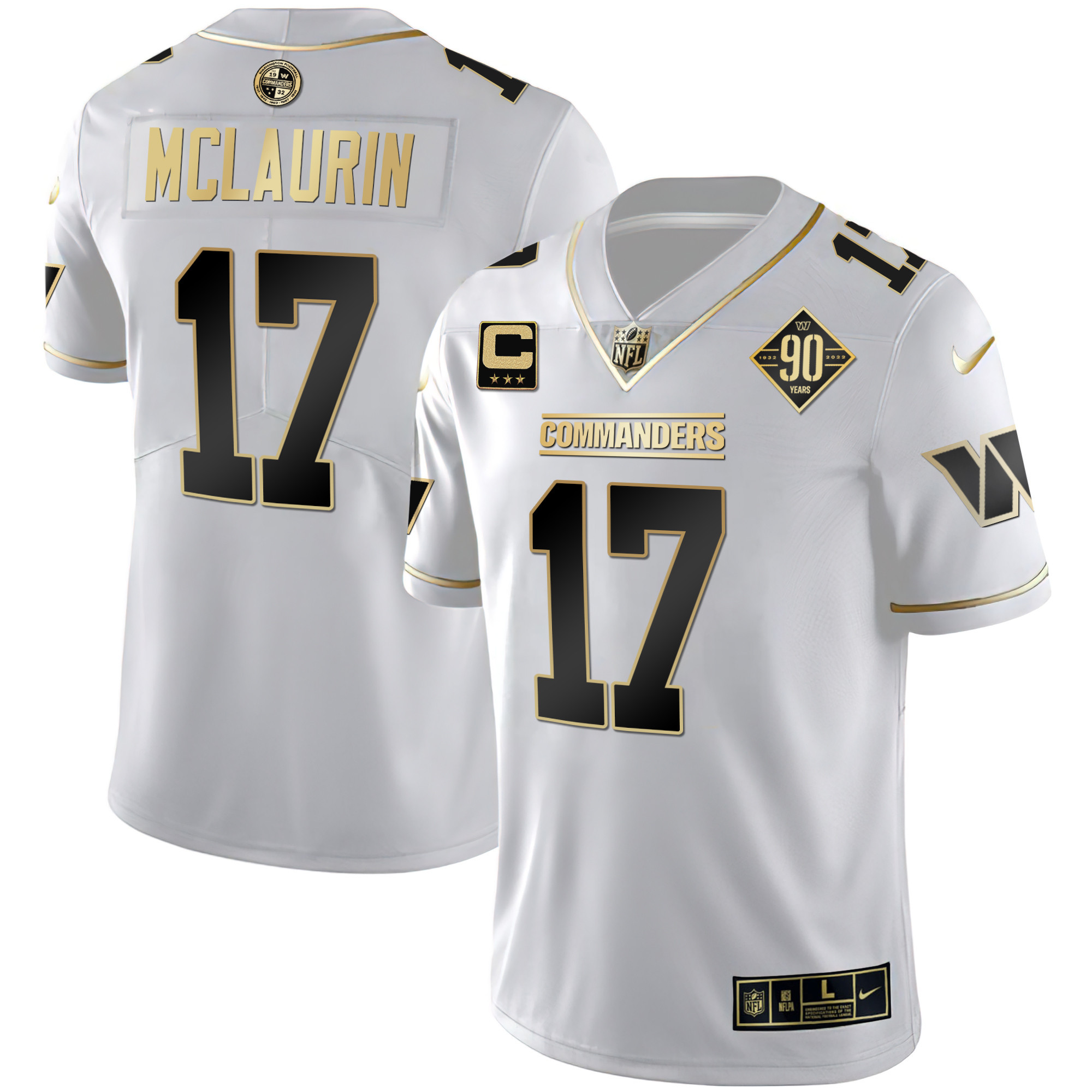 Men’s Washington Commanders White Gold & Black Gold Vapor Limited Jersey – All Stitched
