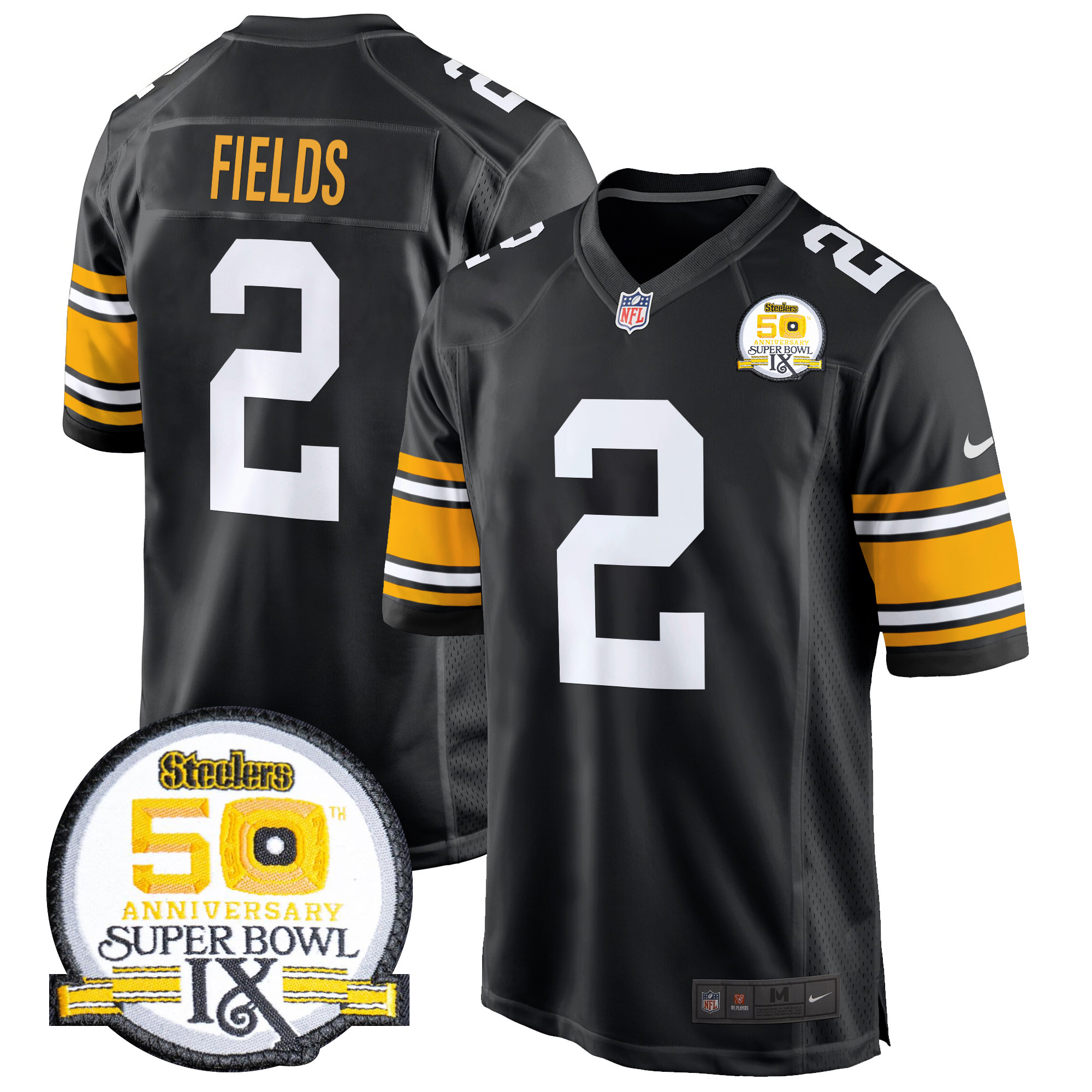 Men’s Pittsburgh Steelers 50th Anniversary Of Super Bowl IX Patch Game Jersey – All Stitched